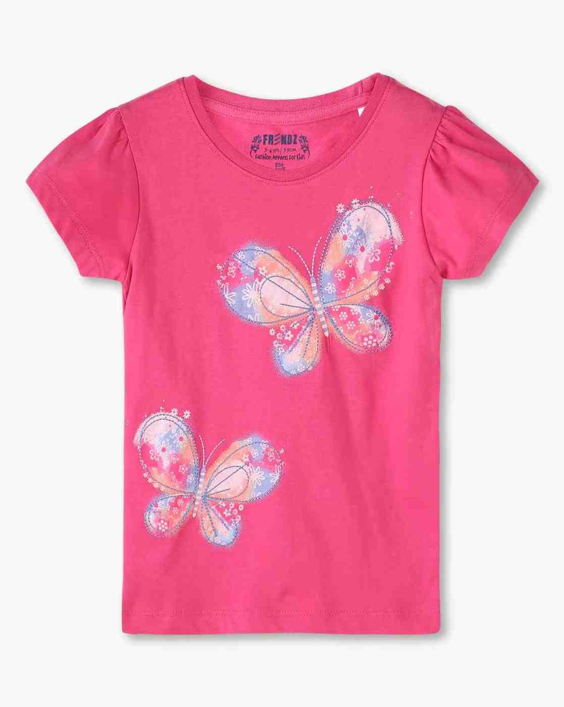 KG FRENDZ | Girls Embroidered Slim Fit Round-Neck T-Shirt|0
