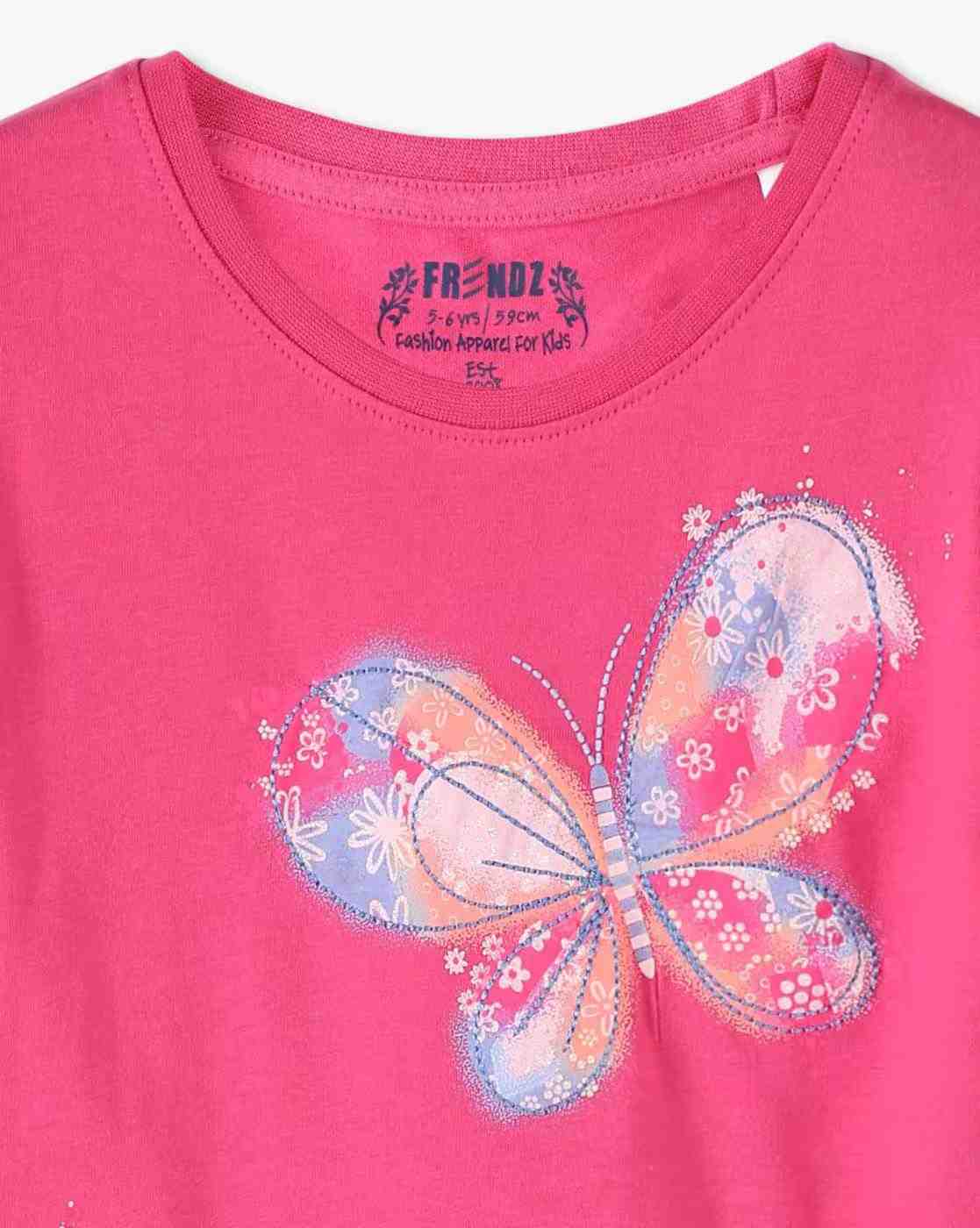 KG FRENDZ | Girls Embroidered Slim Fit Round-Neck T-Shirt|2