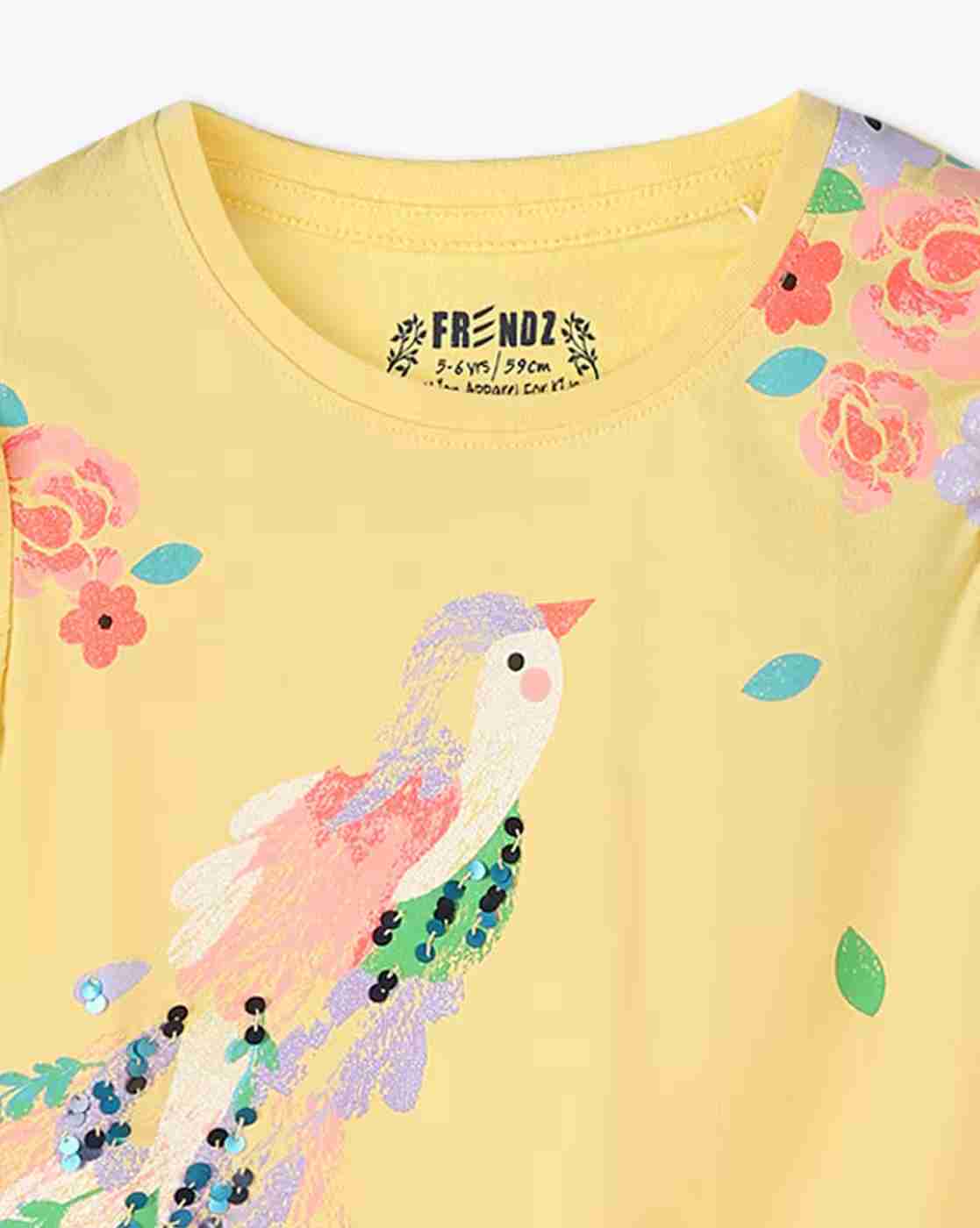 KG FRENDZ | Girls Floral Print Slim Fit Round-Neck T-Shirt|2
