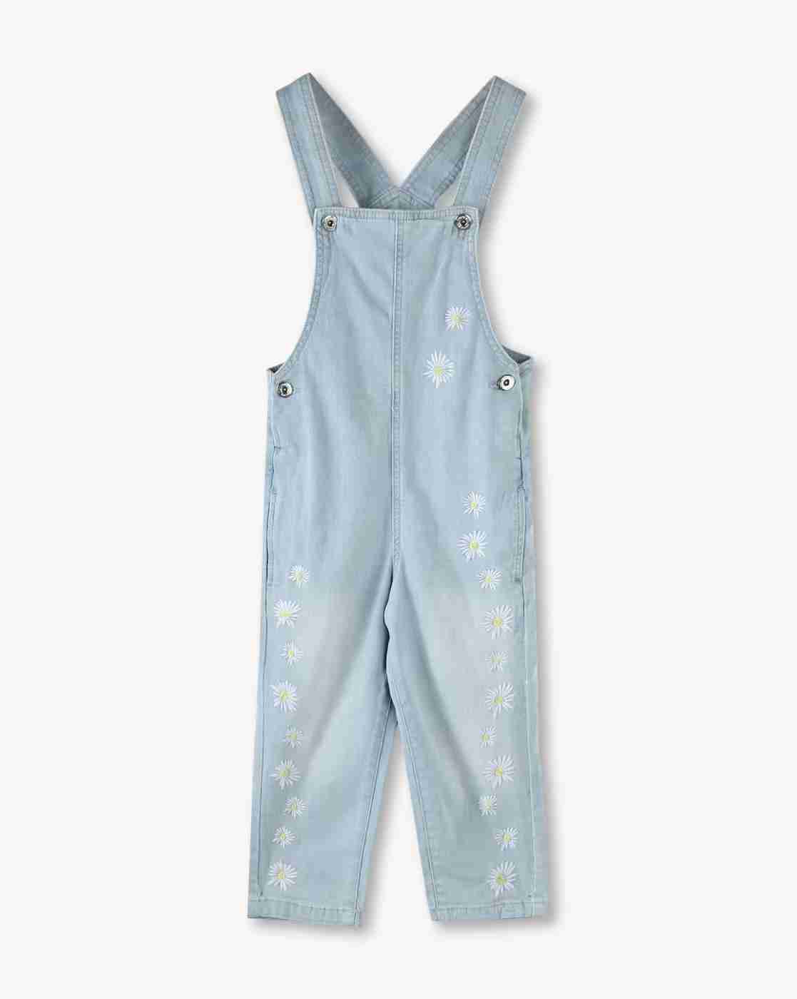 KG FRENDZ | Girls Regular Fit Embroidered Dungaree with T-Shirt|1