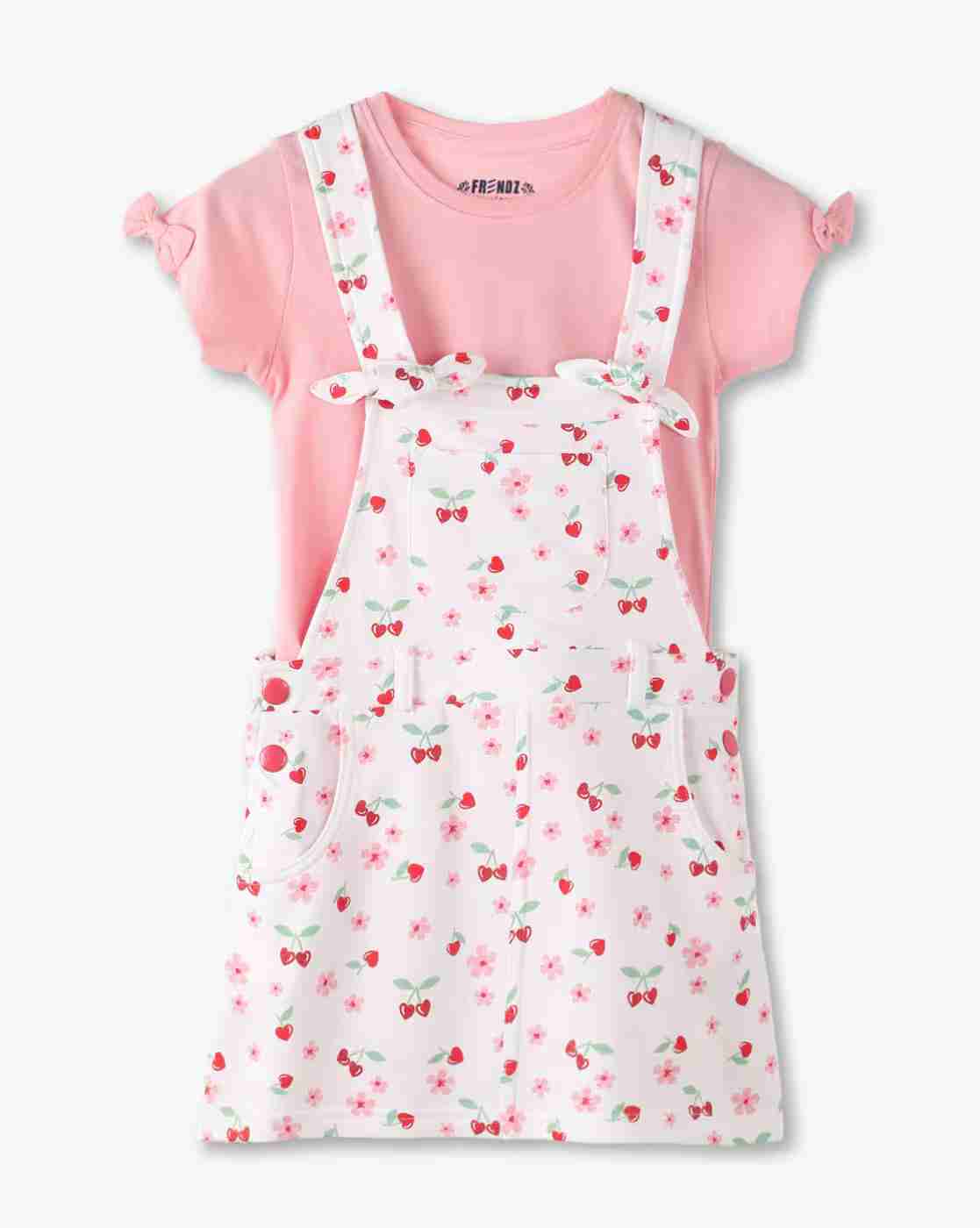 KG FRENDZ | Girls Floral Print Dungaree & T-Shirt Set|0