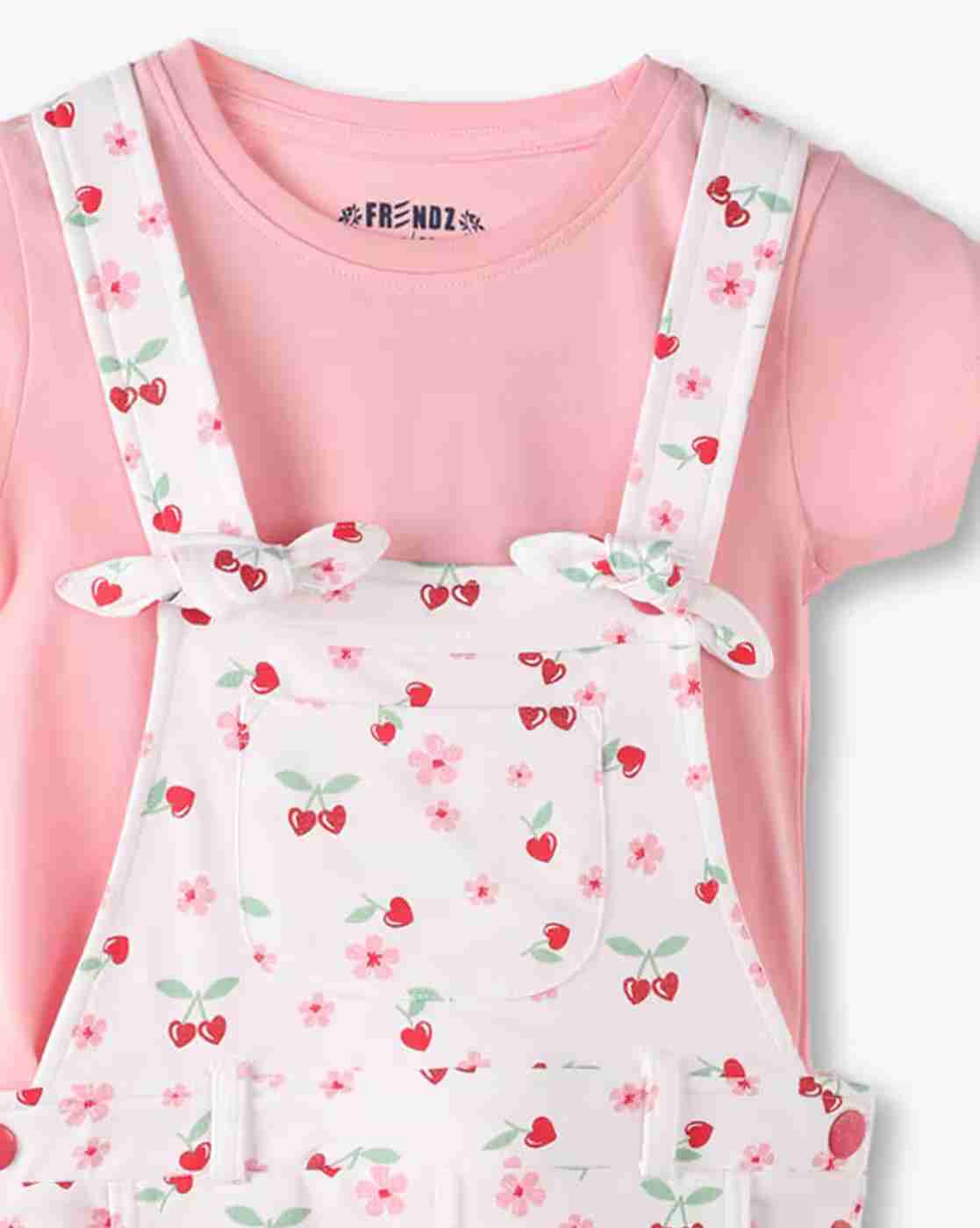 KG FRENDZ | Girls Floral Print Dungaree & T-Shirt Set|5