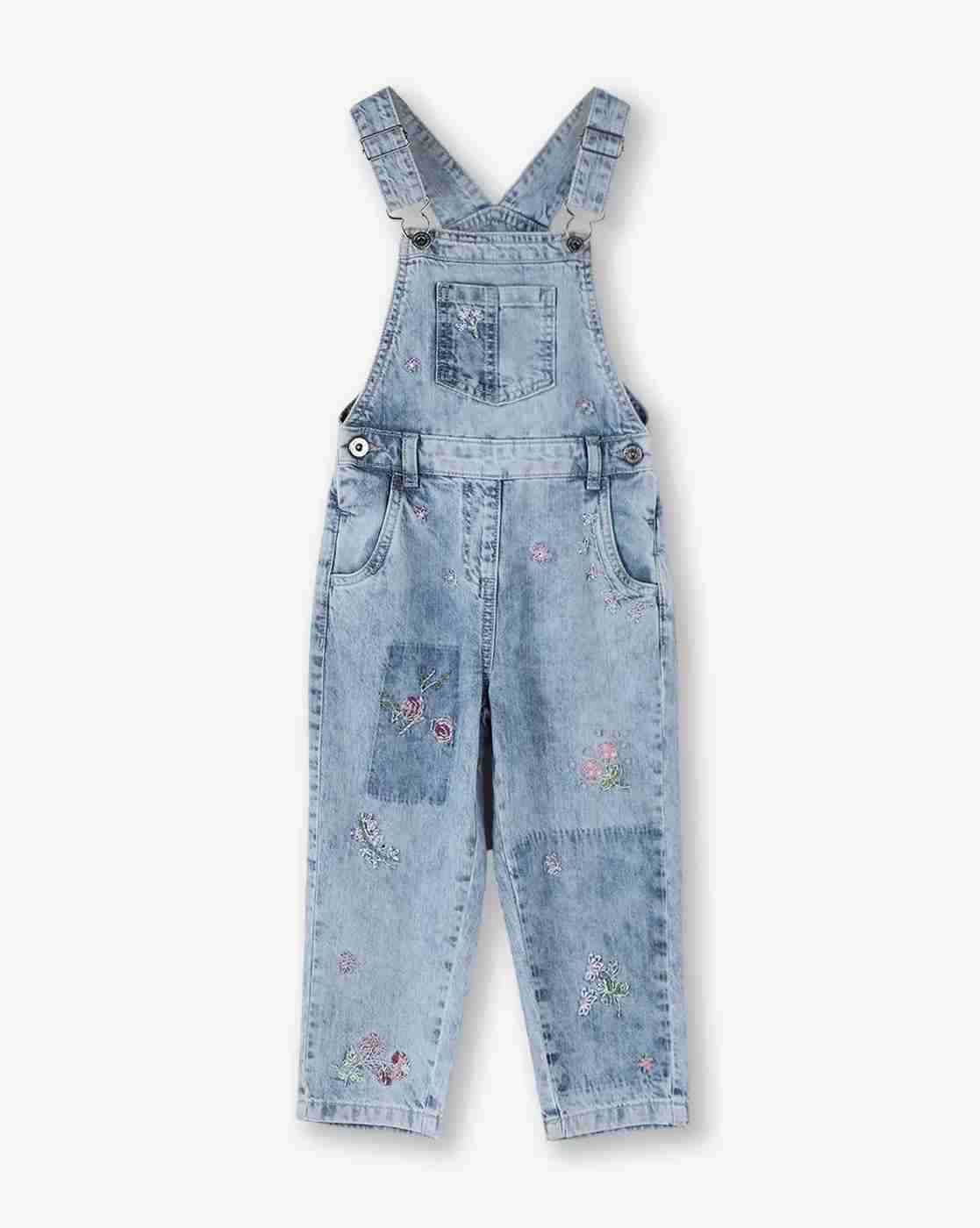 KG FRENDZ | Girls Embroidered Cotton Dungaree with T-Shirt|3