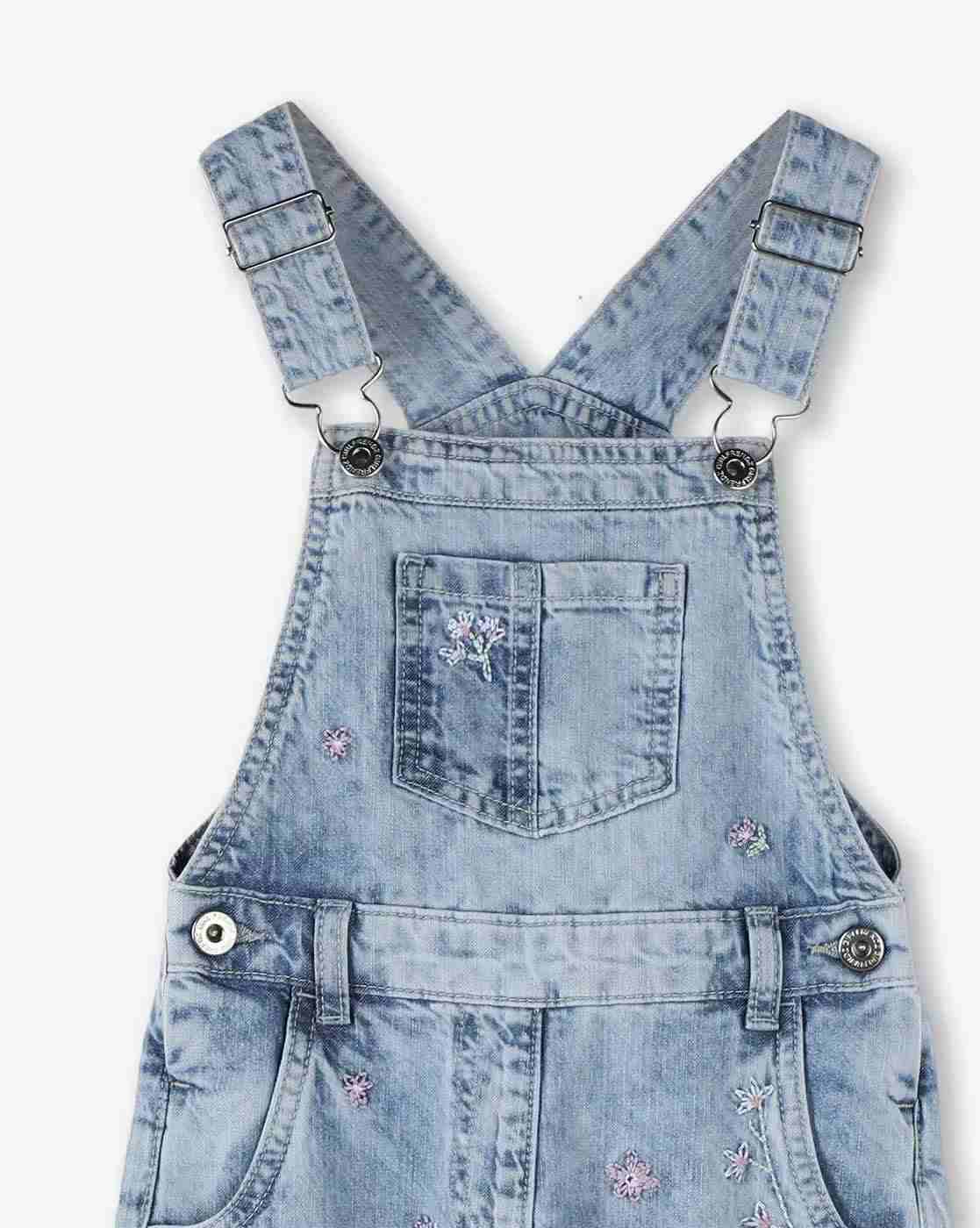 KG FRENDZ | Girls Embroidered Cotton Dungaree with T-Shirt|5