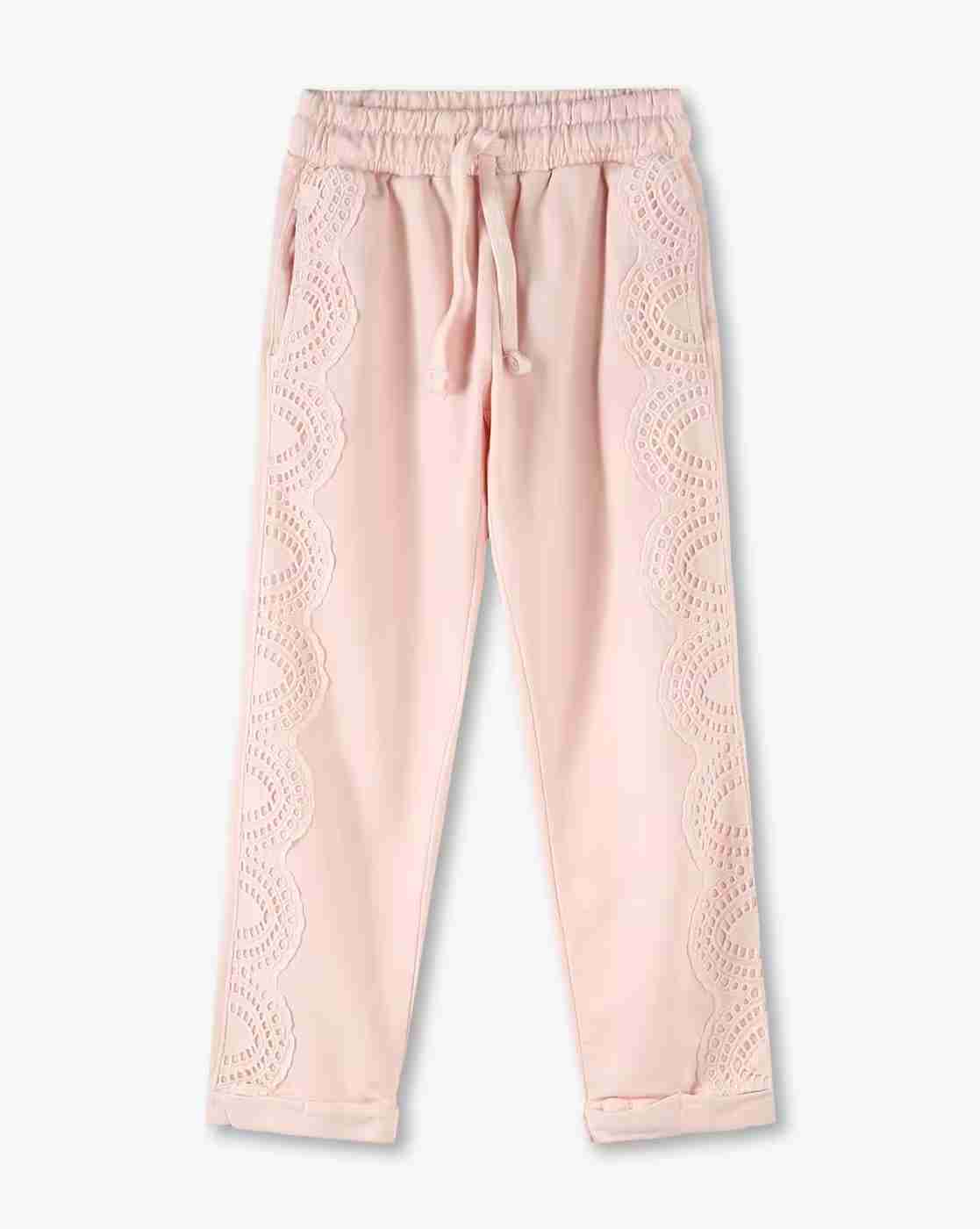 KG FRENDZ | Girls Schiffli Side Lace Mid-Rise Tapered Fit Pants|0