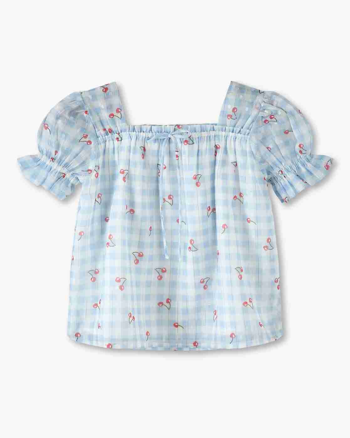 Girls Printed Square-Neck Regular Fit Top