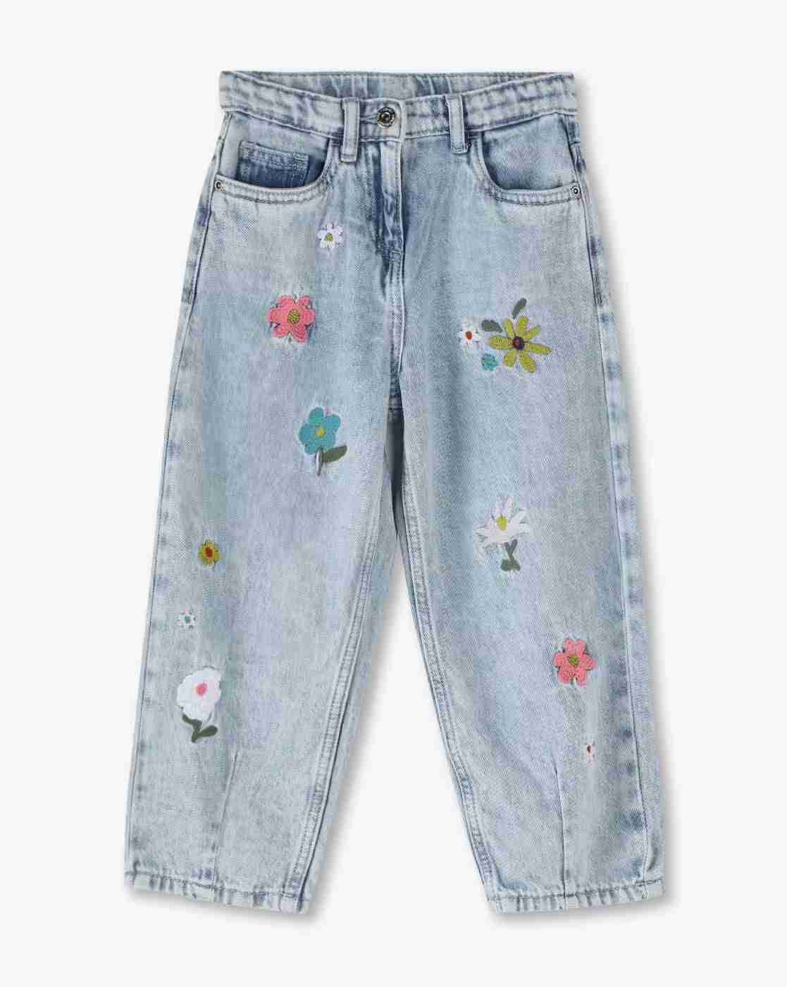 KG FRENDZ | Girls Embroidered Balloon Fit Jeans|0