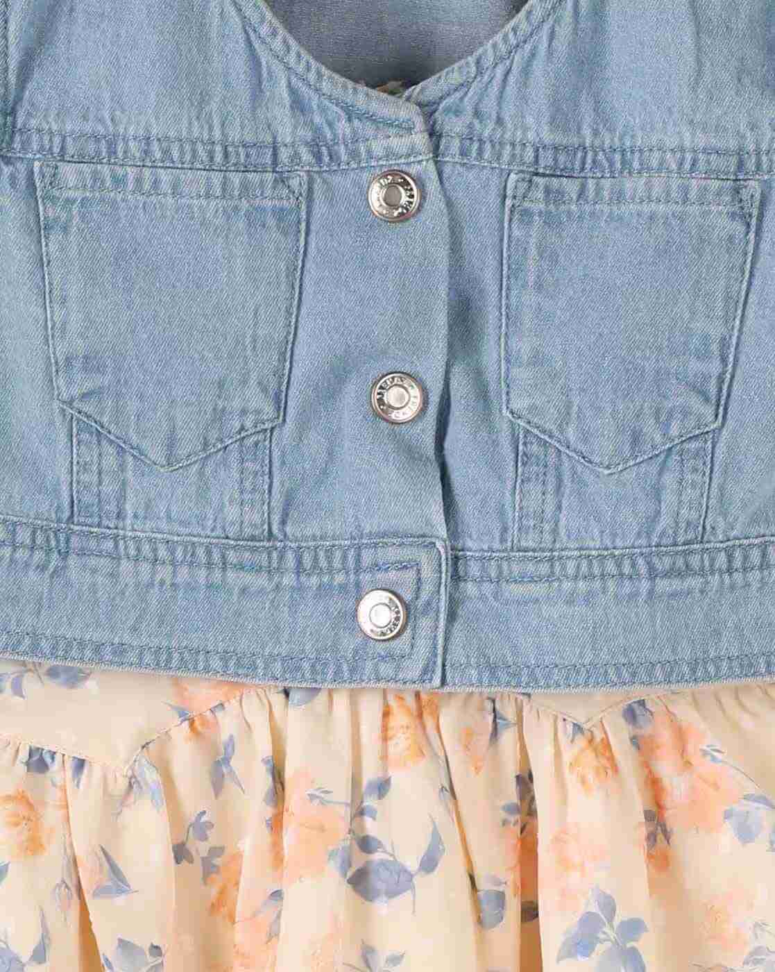 KG FRENDZ | Girls Floral Print Dress with Denim Jacket|5