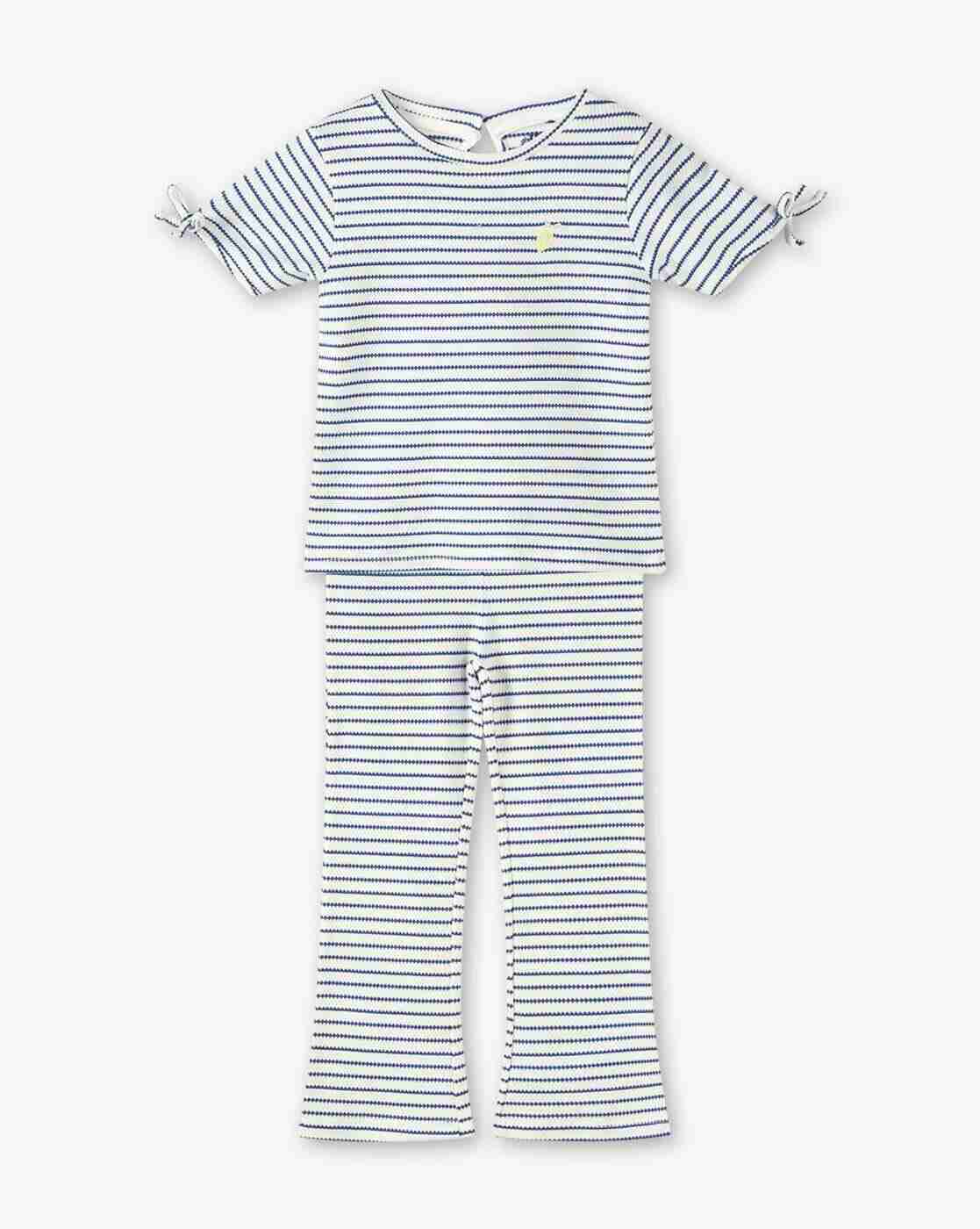 KG FRENDZ | Girls Striped Round-Neck Top & Pants Set|0