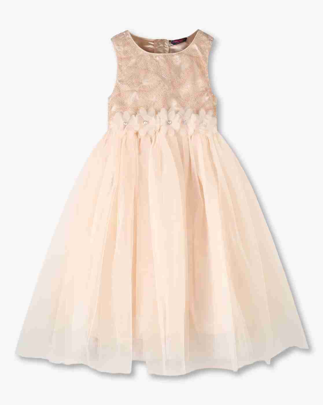 KG FRENDZ | Girls Tulle Lace Fit & Flare Dress with Floral Applique|0