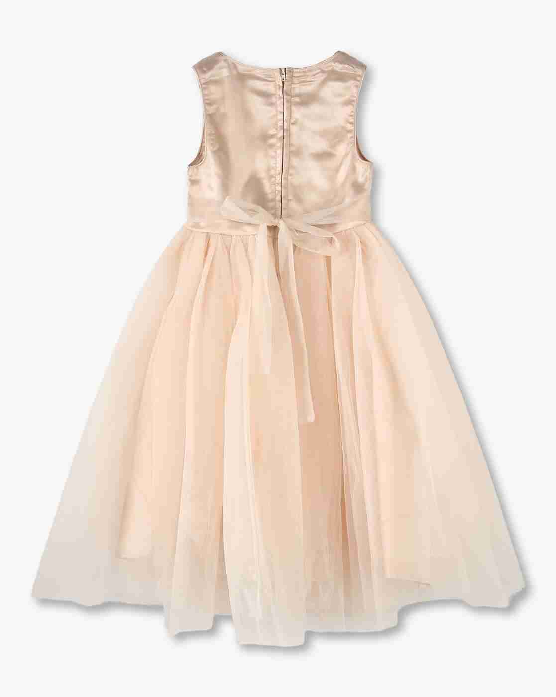 KG FRENDZ | Girls Tulle Lace Fit & Flare Dress with Floral Applique|1