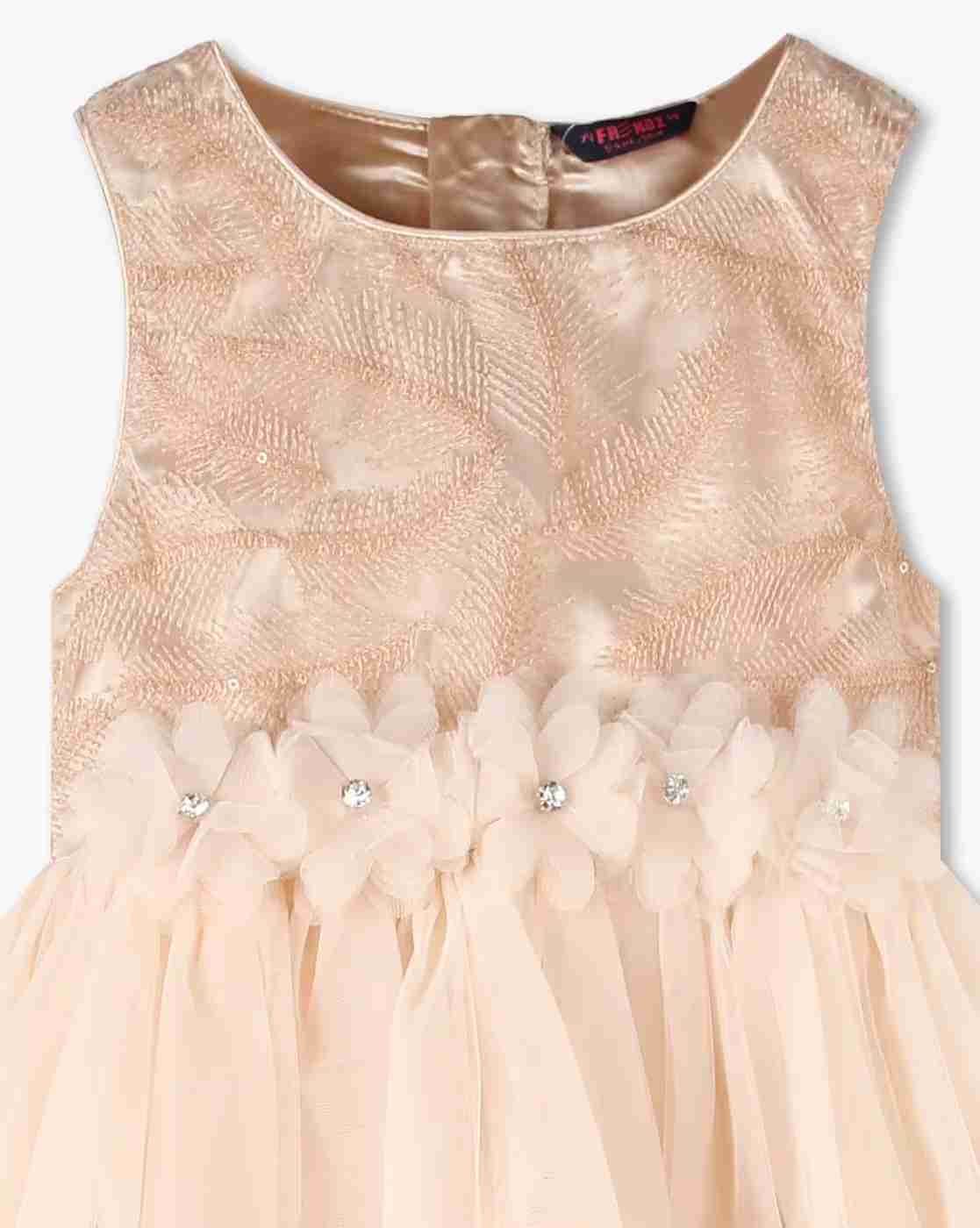 KG FRENDZ | Girls Tulle Lace Fit & Flare Dress with Floral Applique|2