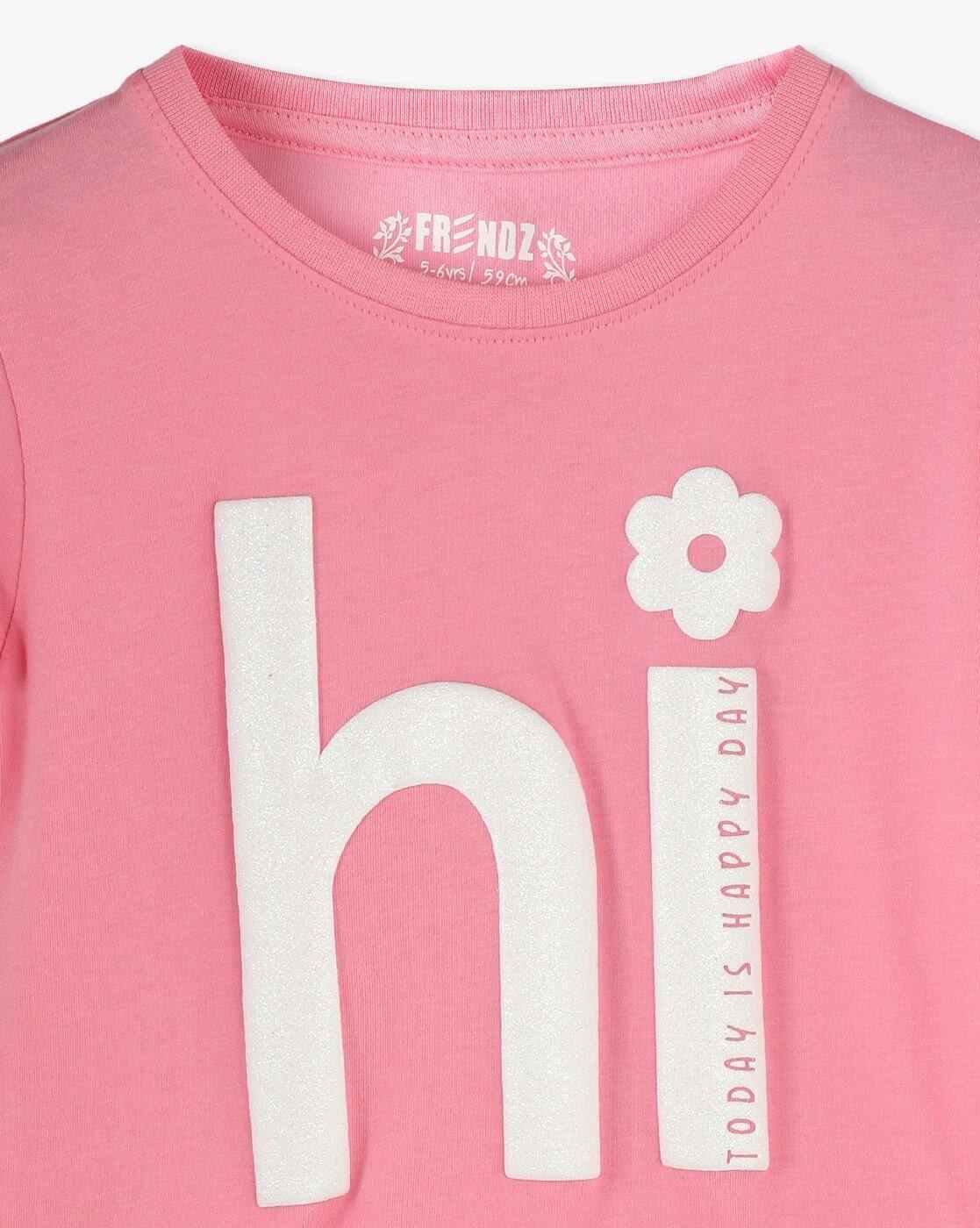 KG FRENDZ | Girls Typographic Print Slim Fit Round-Neck T-Shirt|2