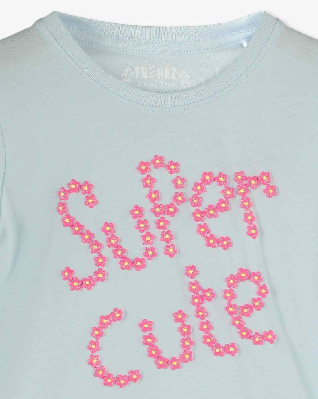 KG FRENDZ | Girls Typographic Print Slim Fit Round-Neck T-Shirt|2