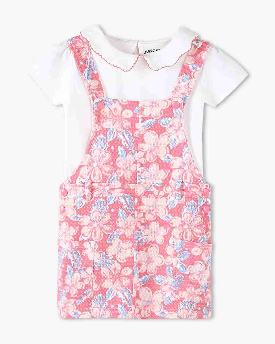 KG FRENDZ | Girls Floral Print Regular Fit Cotton Dungaree|0