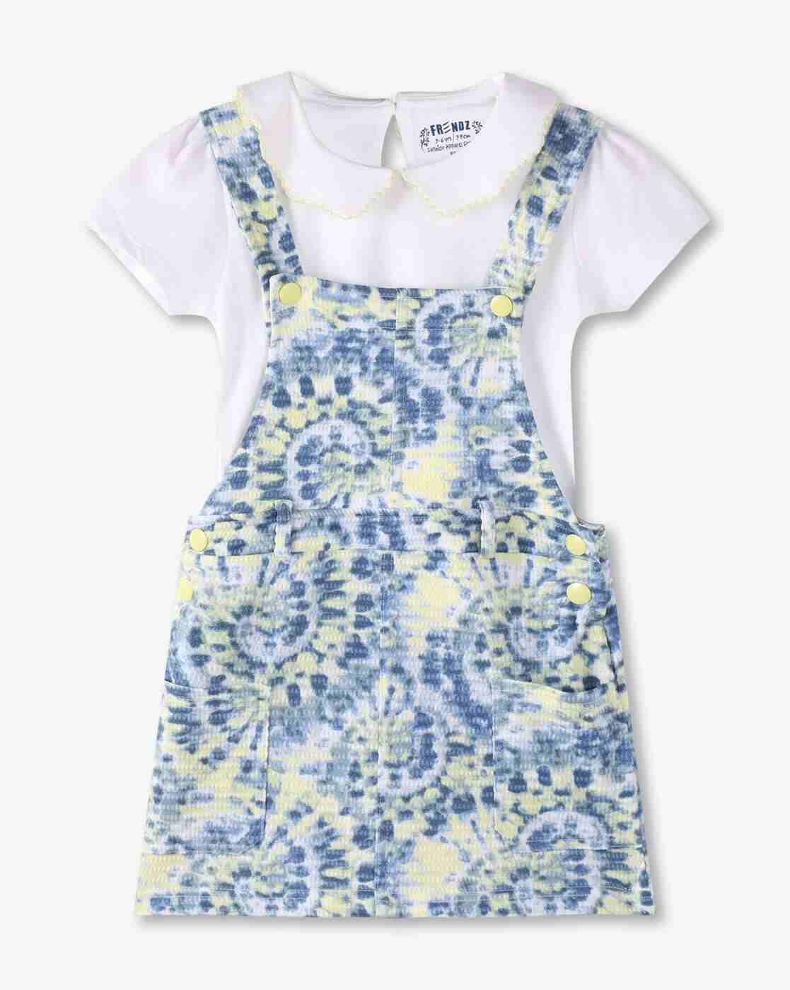 KG FRENDZ | Girls Tie & Dye Knit Dungaree with T-Shirt|0