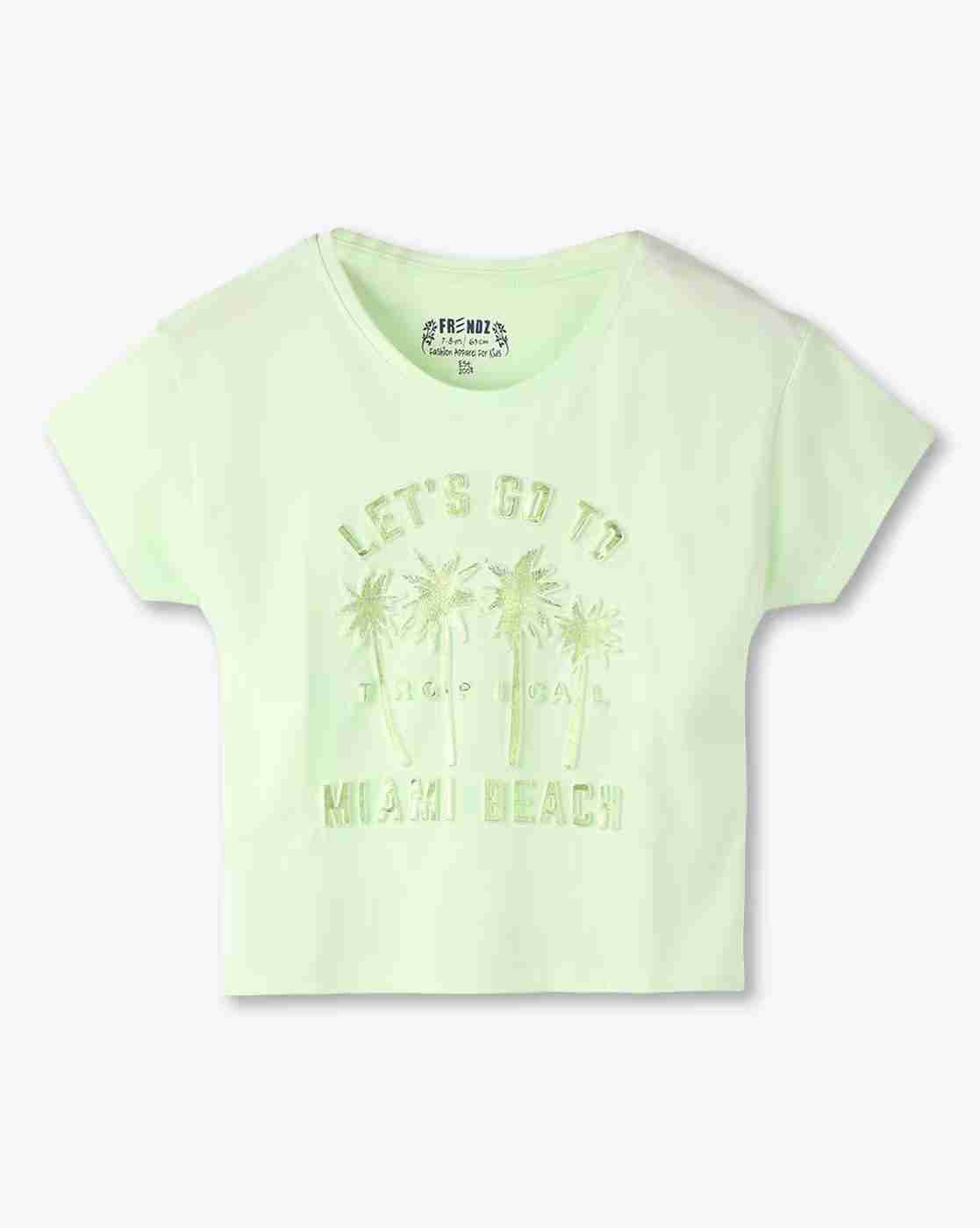 KG FRENDZ | Girls Miami Beach Print Loose Fit Round-Neck T-Shirt|0