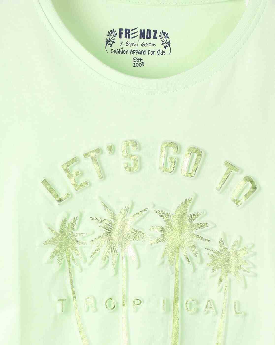 KG FRENDZ | Girls Miami Beach Print Loose Fit Round-Neck T-Shirt|2