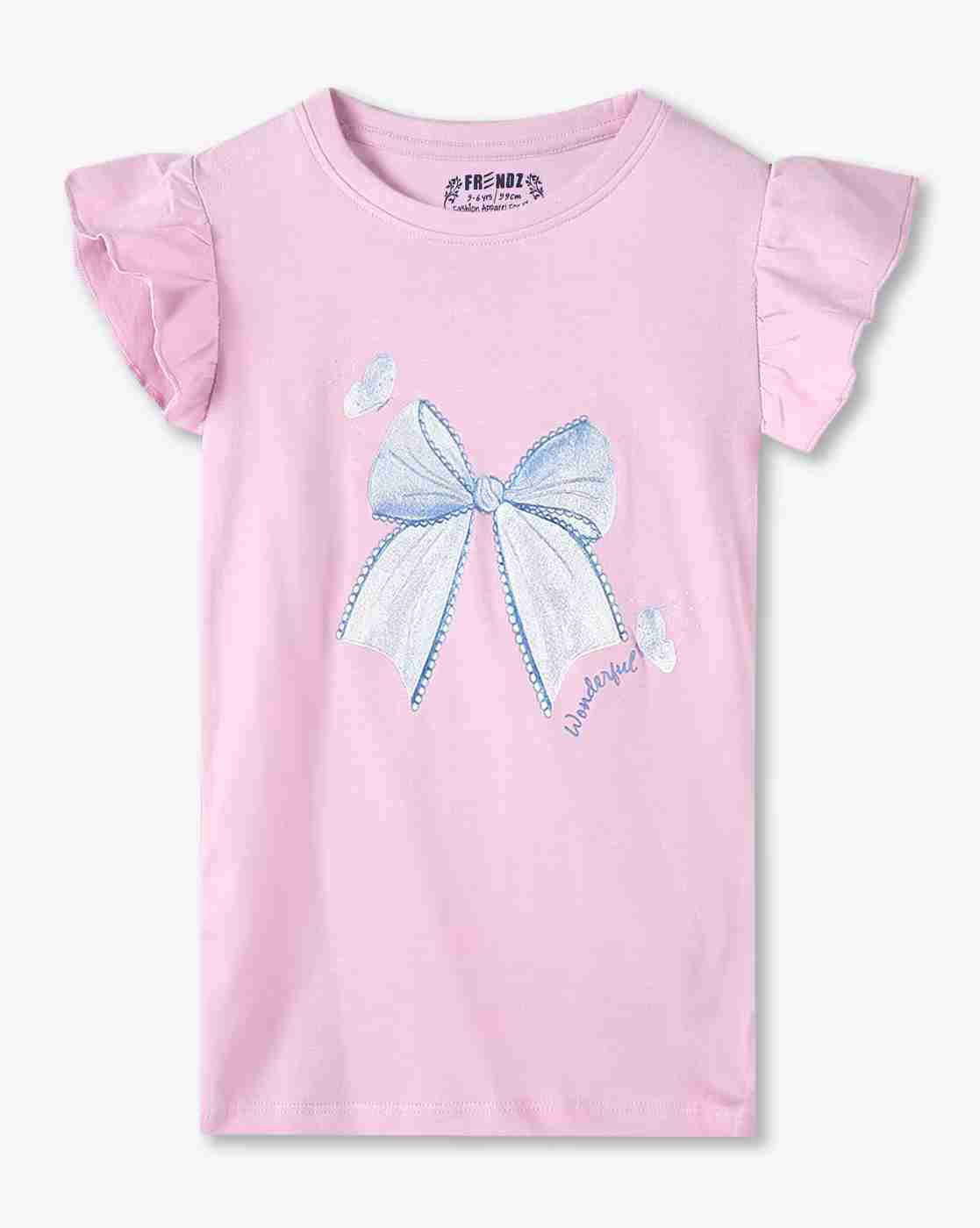 KG FRENDZ | Girls Wonderful Bow Print Slim Fit Round-Neck T-Shirt|0