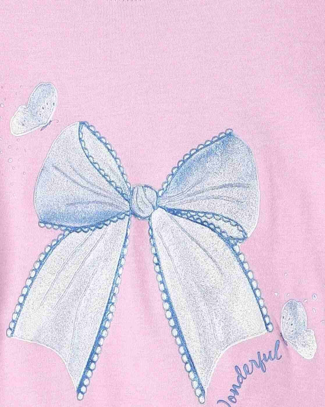 KG FRENDZ | Girls Wonderful Bow Print Slim Fit Round-Neck T-Shirt|2