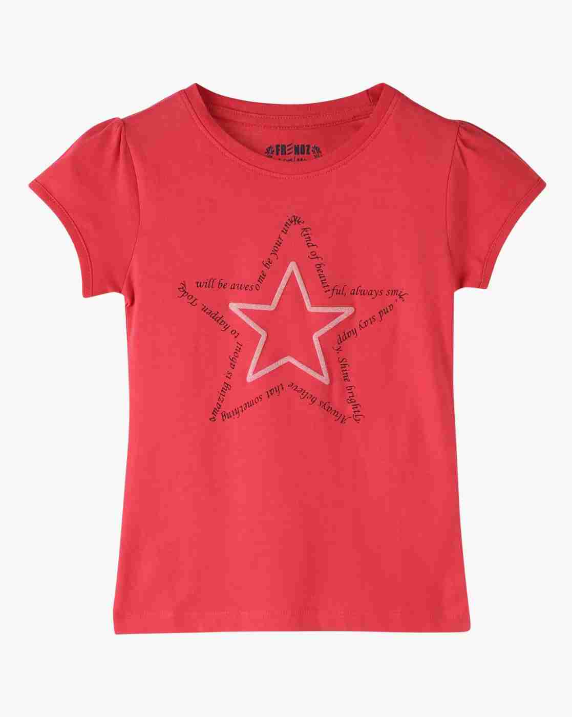 KG FRENDZ | Girls Star Print Relaxed Fit Round-Neck T-Shirt|0