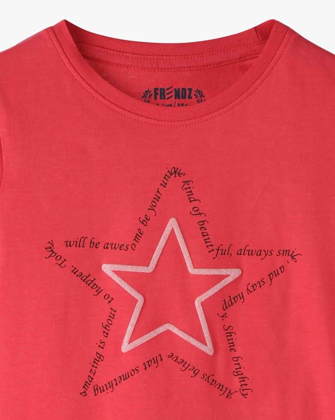 KG FRENDZ | Girls Star Print Relaxed Fit Round-Neck T-Shirt|2