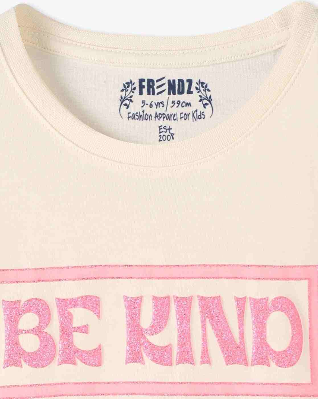 KG FRENDZ | Girls Graphic Print Slim Fit Round-Neck T-Shirt with Flutter Sleeves|2