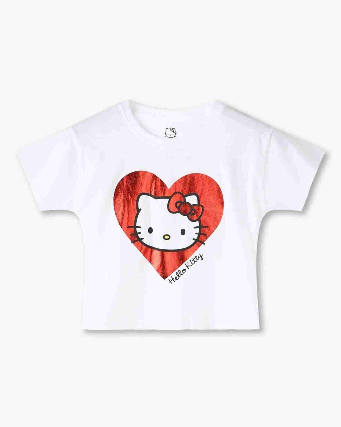 KG FRENDZ | Girls Hello Kitty Print Relaxed Fit Crew-Neck T-Shirt|0