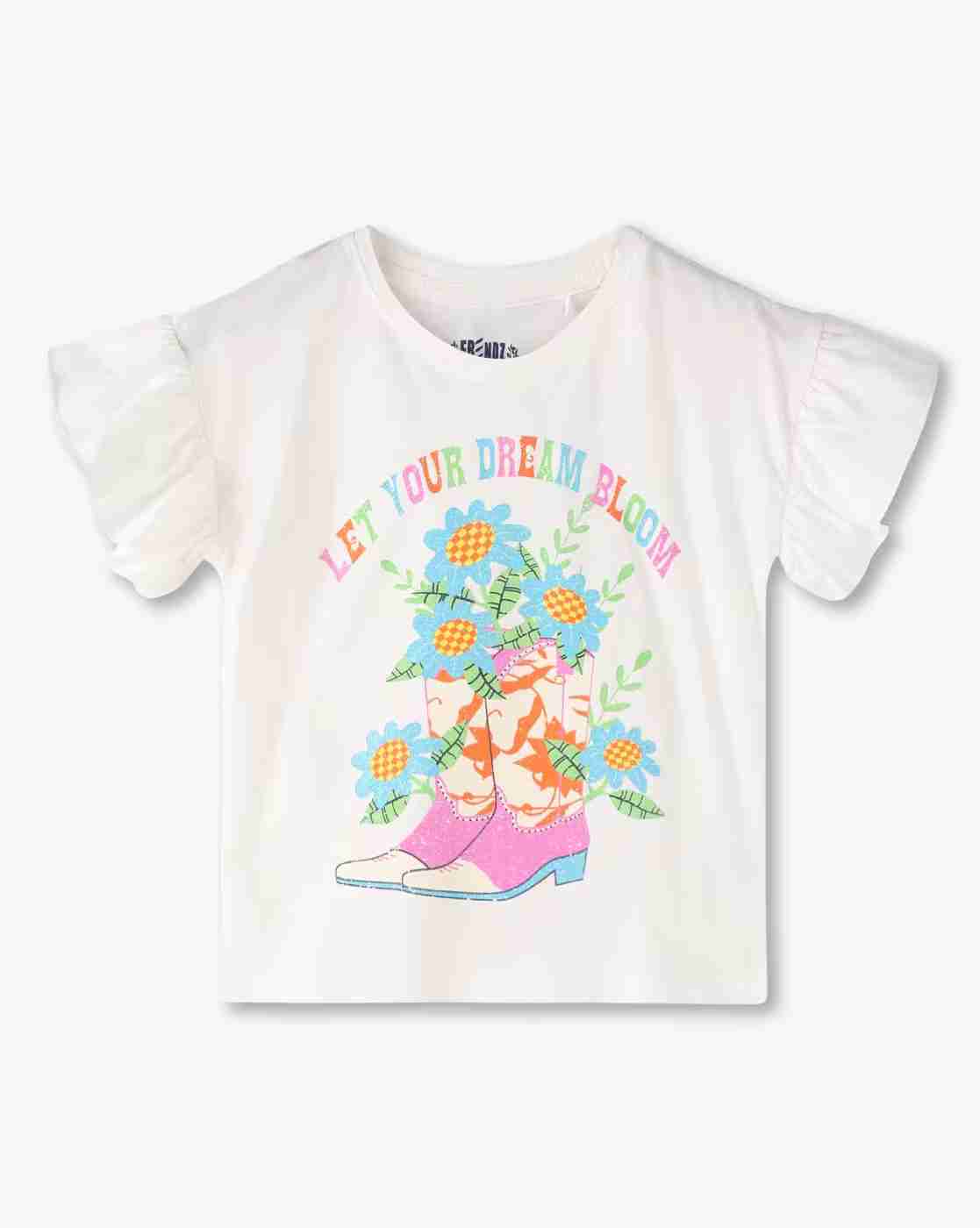 KG FRENDZ | Girls Graphic Print Relaxed Fit Round-Neck T-Shirt|0