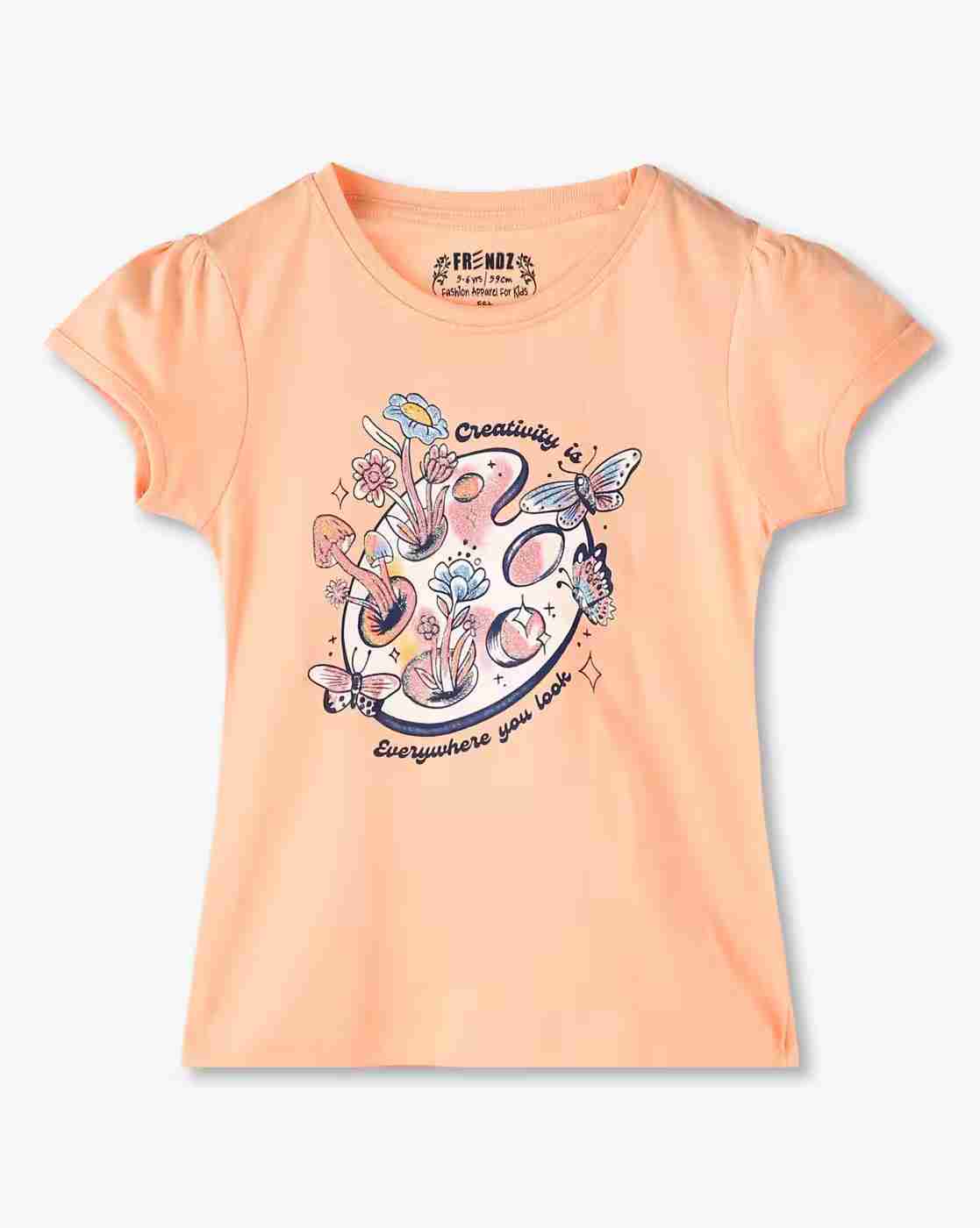 KG FRENDZ | Girls Graphic Print Relaxed Fit Crew-Neck T-Shirt|0