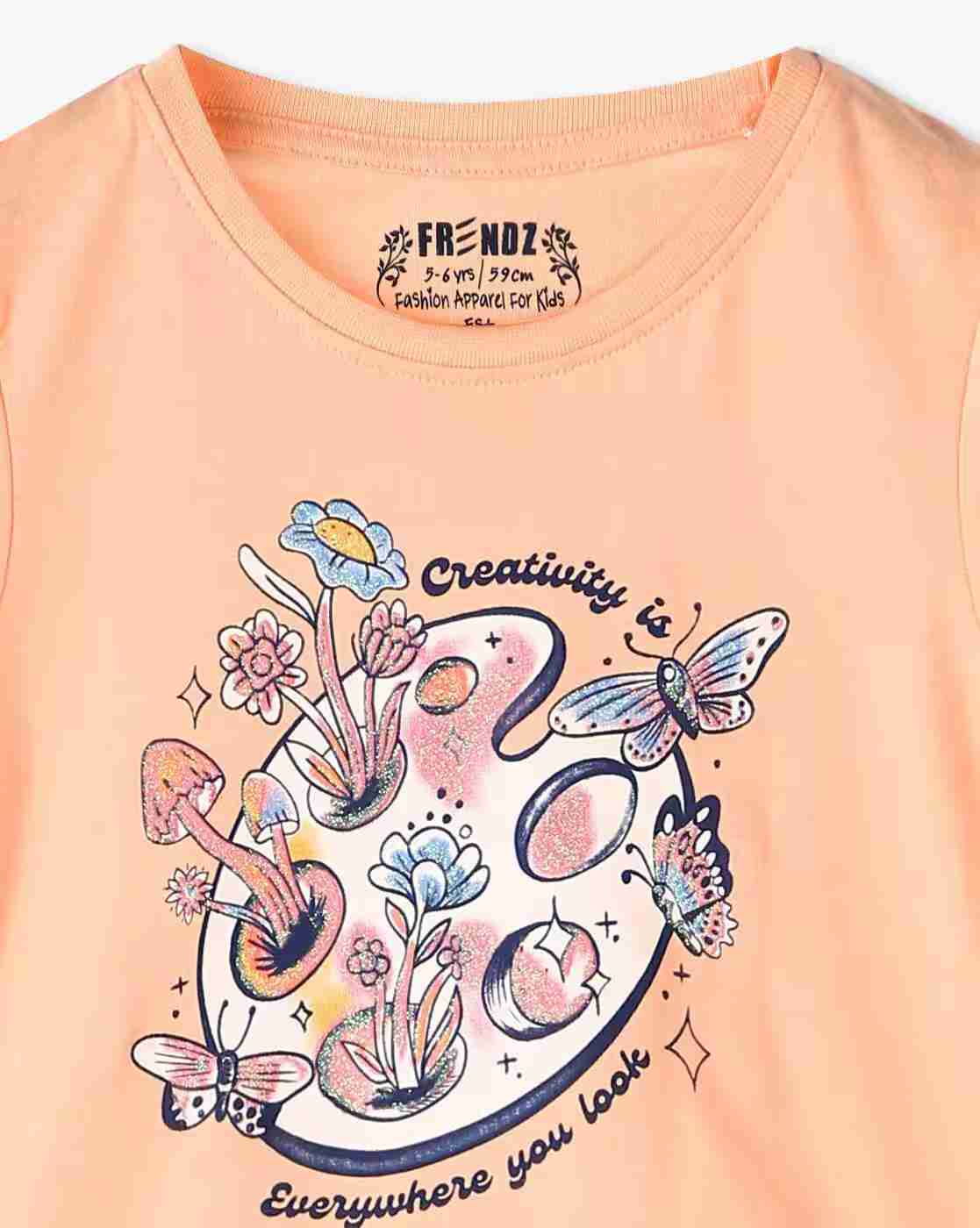 KG FRENDZ | Girls Graphic Print Relaxed Fit Crew-Neck T-Shirt|2