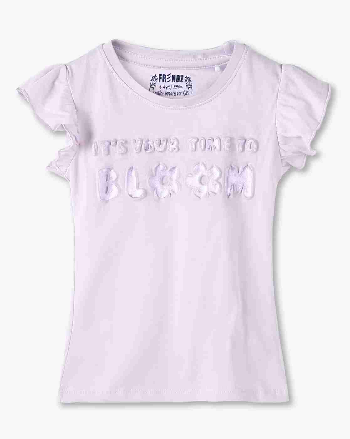 KG FRENDZ | Girls Typographic Embossed Slim Fit Round-Neck T-Shirt|0