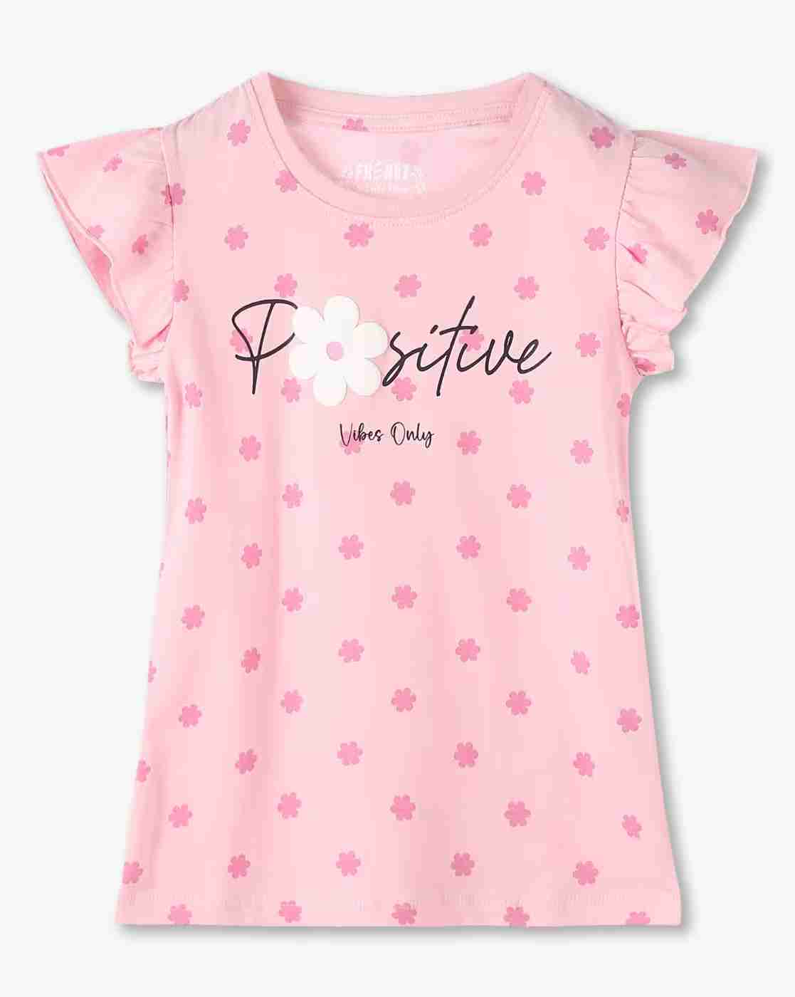 KG FRENDZ | Girls Floral Print Round-Neck T-Shirt|0