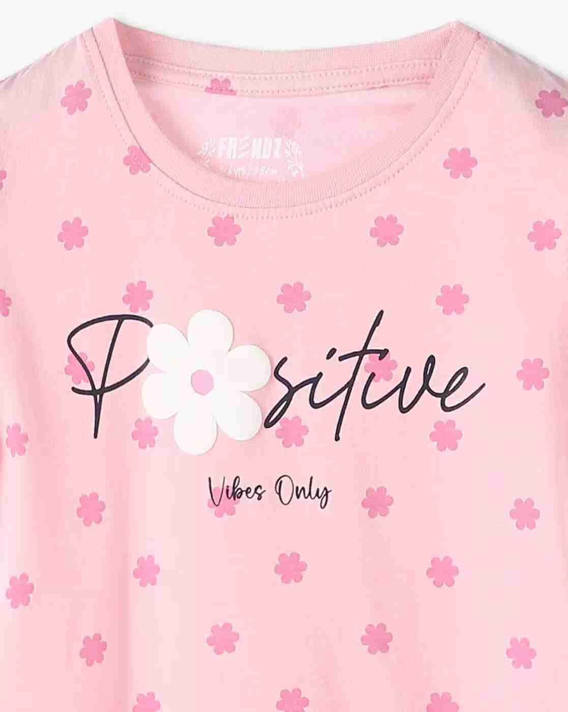 KG FRENDZ | Girls Floral Print Round-Neck T-Shirt|2