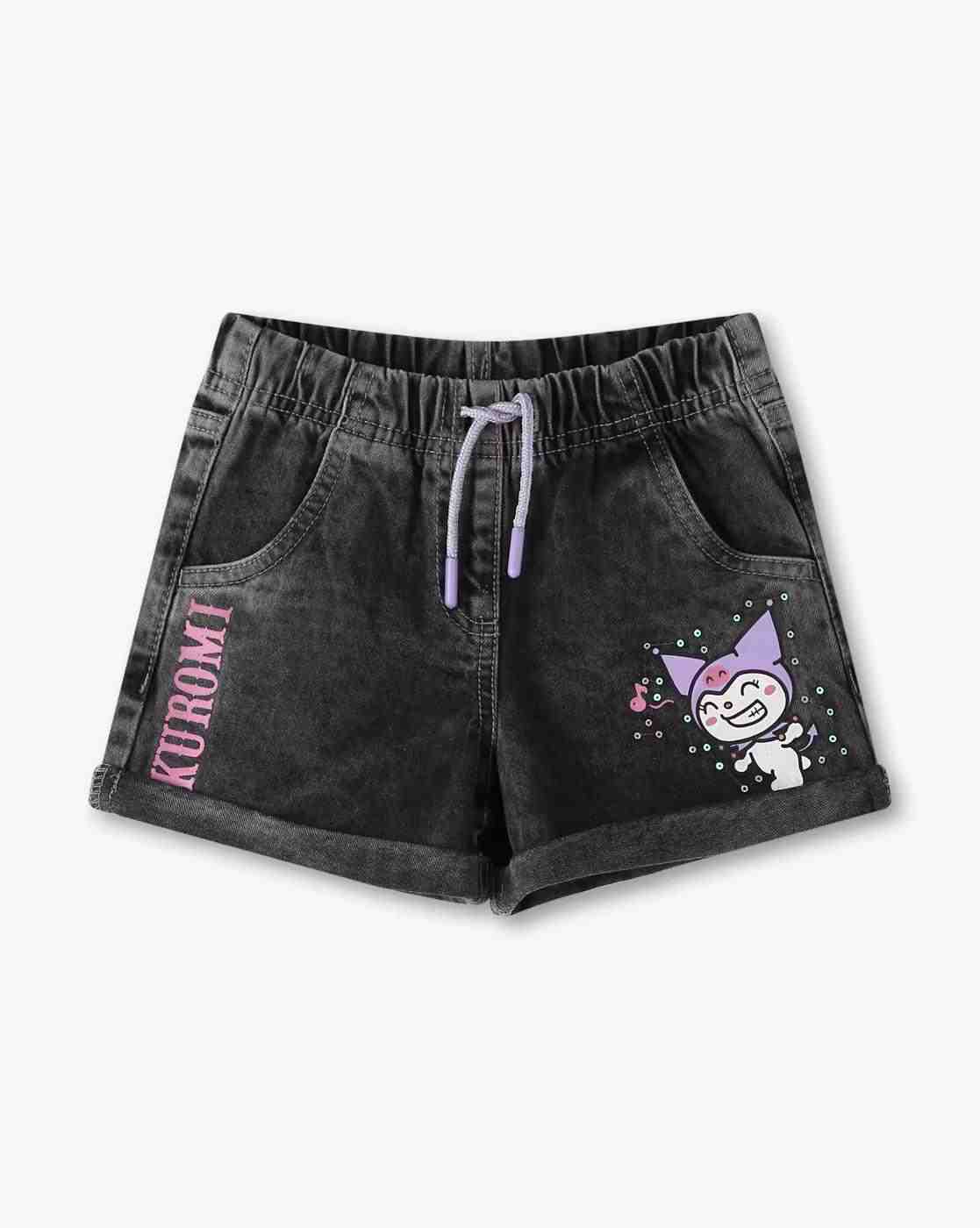 Girls Embroidered Regular Fit Cotton Shorts