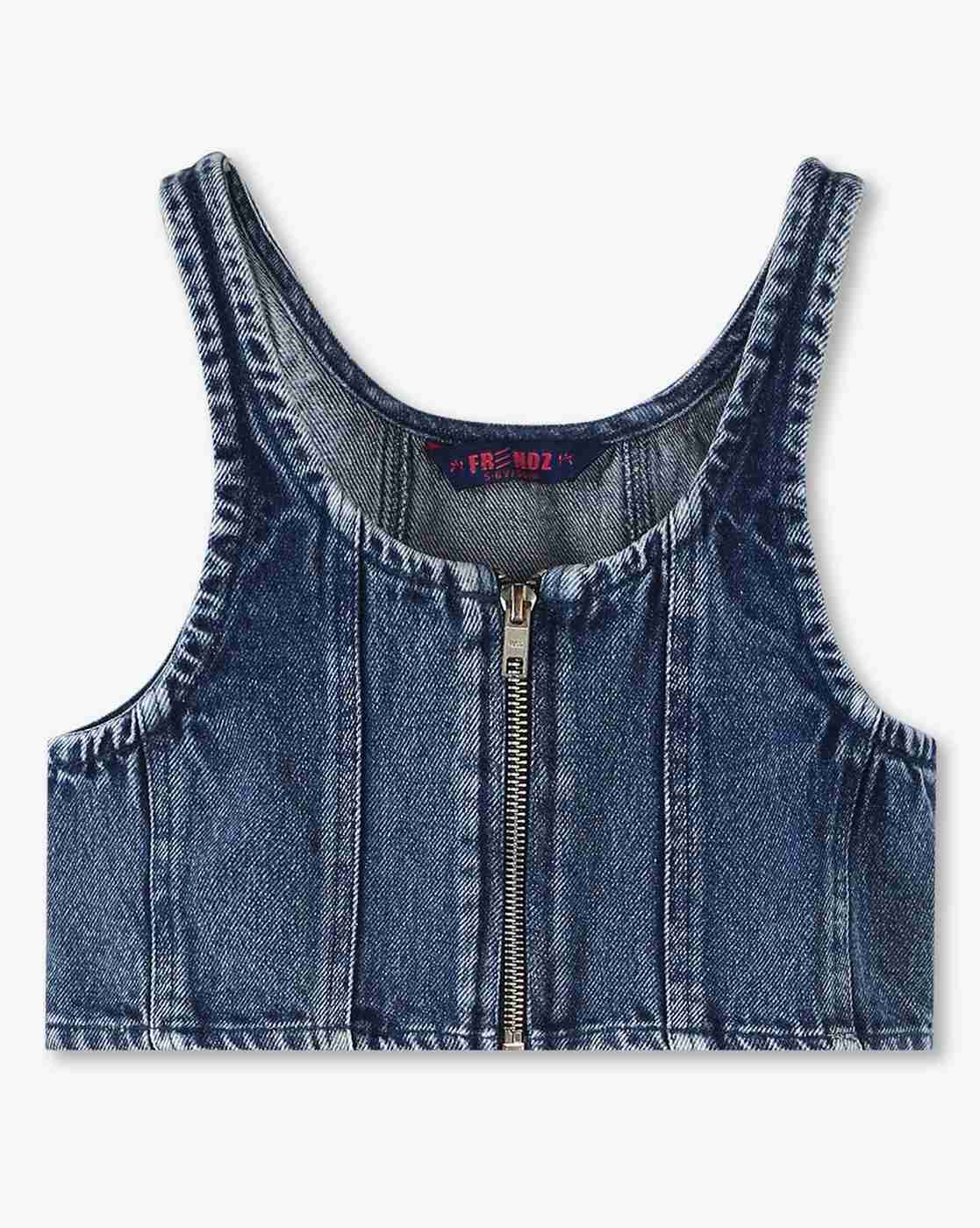 KG FRENDZ | Girls Twofer Regular Fit Top with Washed Denim Vest|1