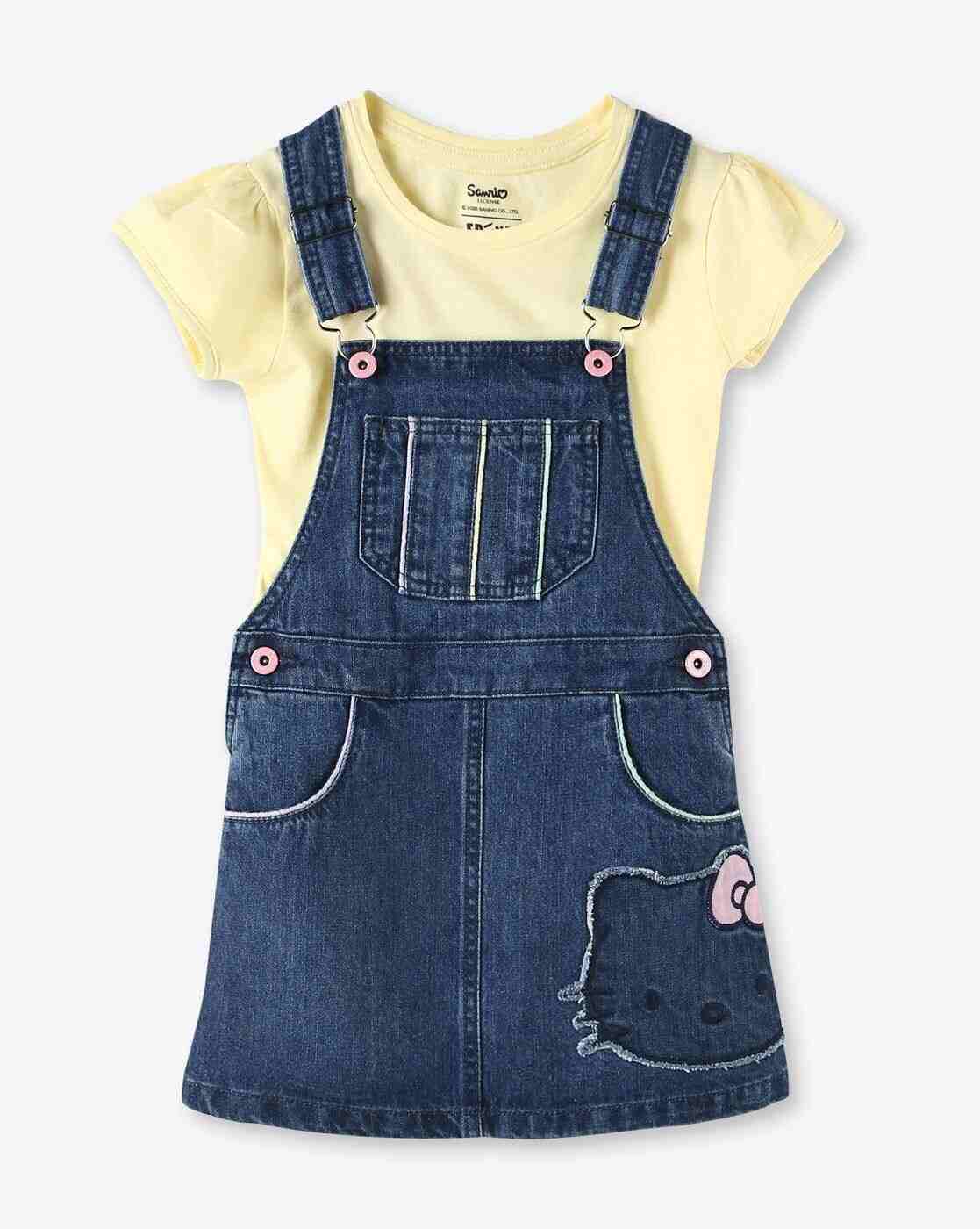KG FRENDZ | Girls Cotton Dungaree & T-Shirt Set|0