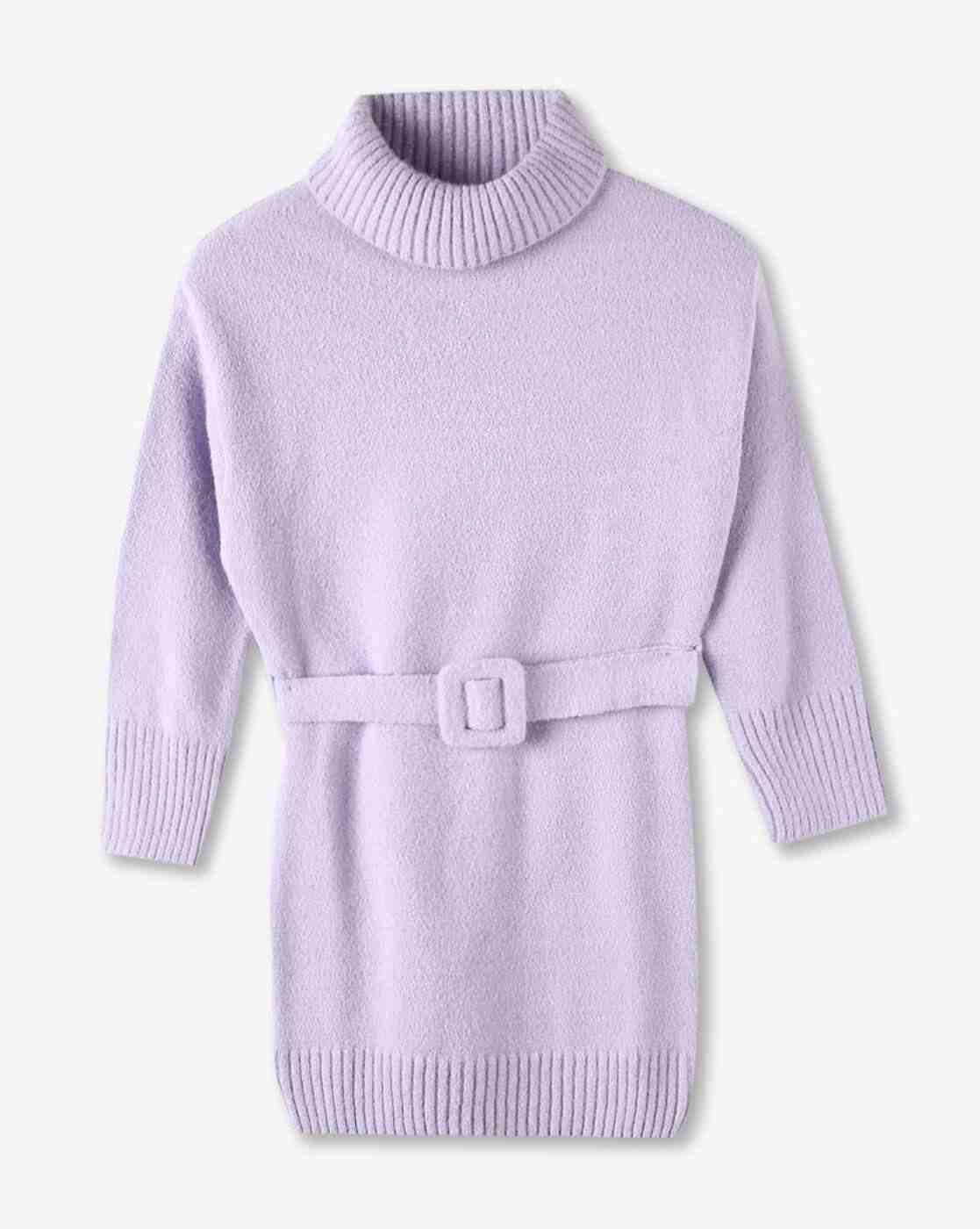 KG FRENDZ | Girls Ribbed High-Neck Sweater Dress with Waist Belt|0