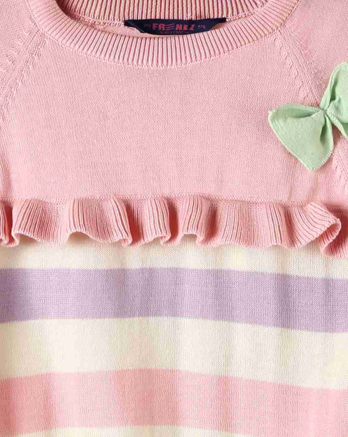 KG FRENDZ | Girls Striped Round-Neck Sweater|2