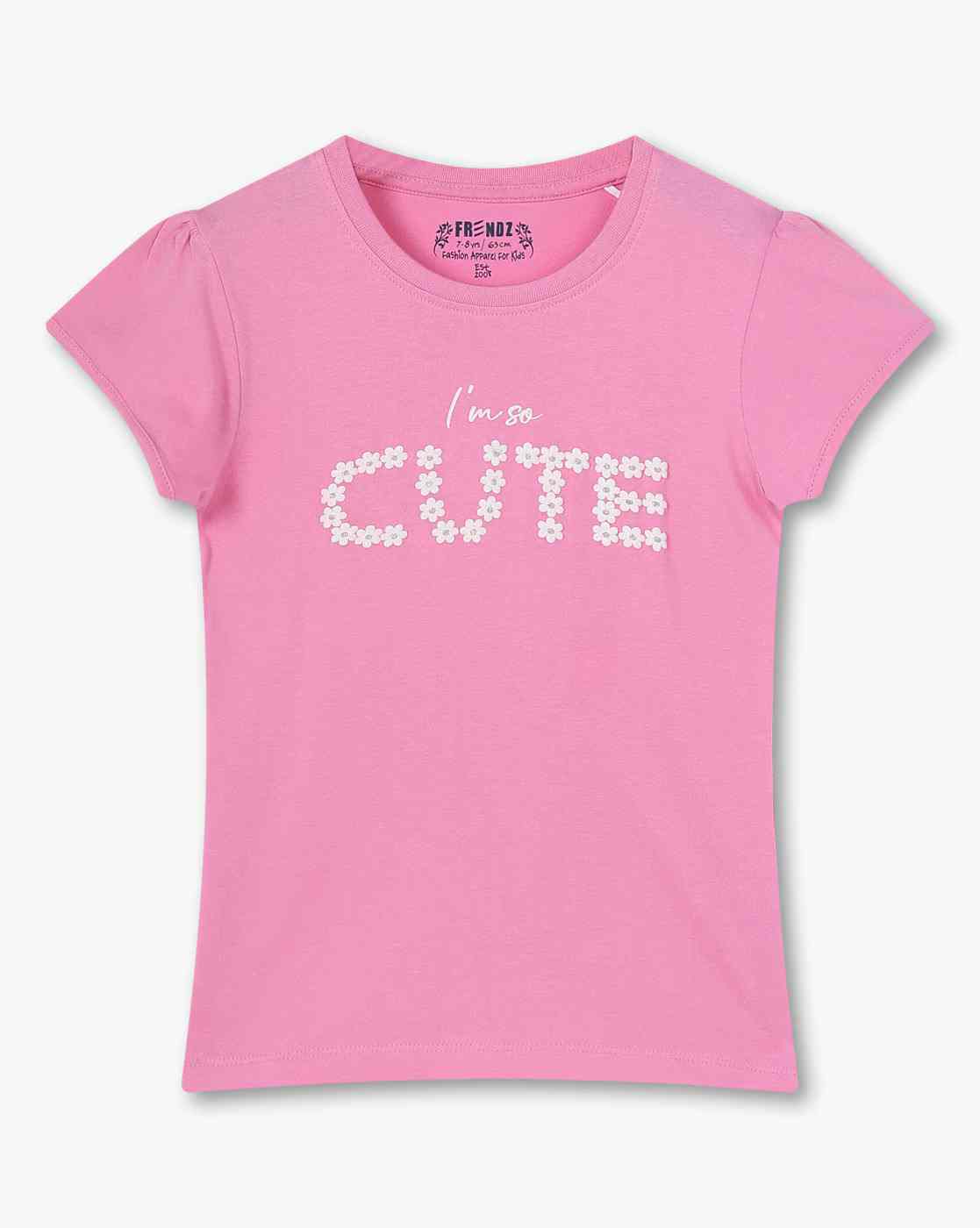 KG FRENDZ | Girls Typographic Print Regular Fit Round-Neck T-Shirt|0