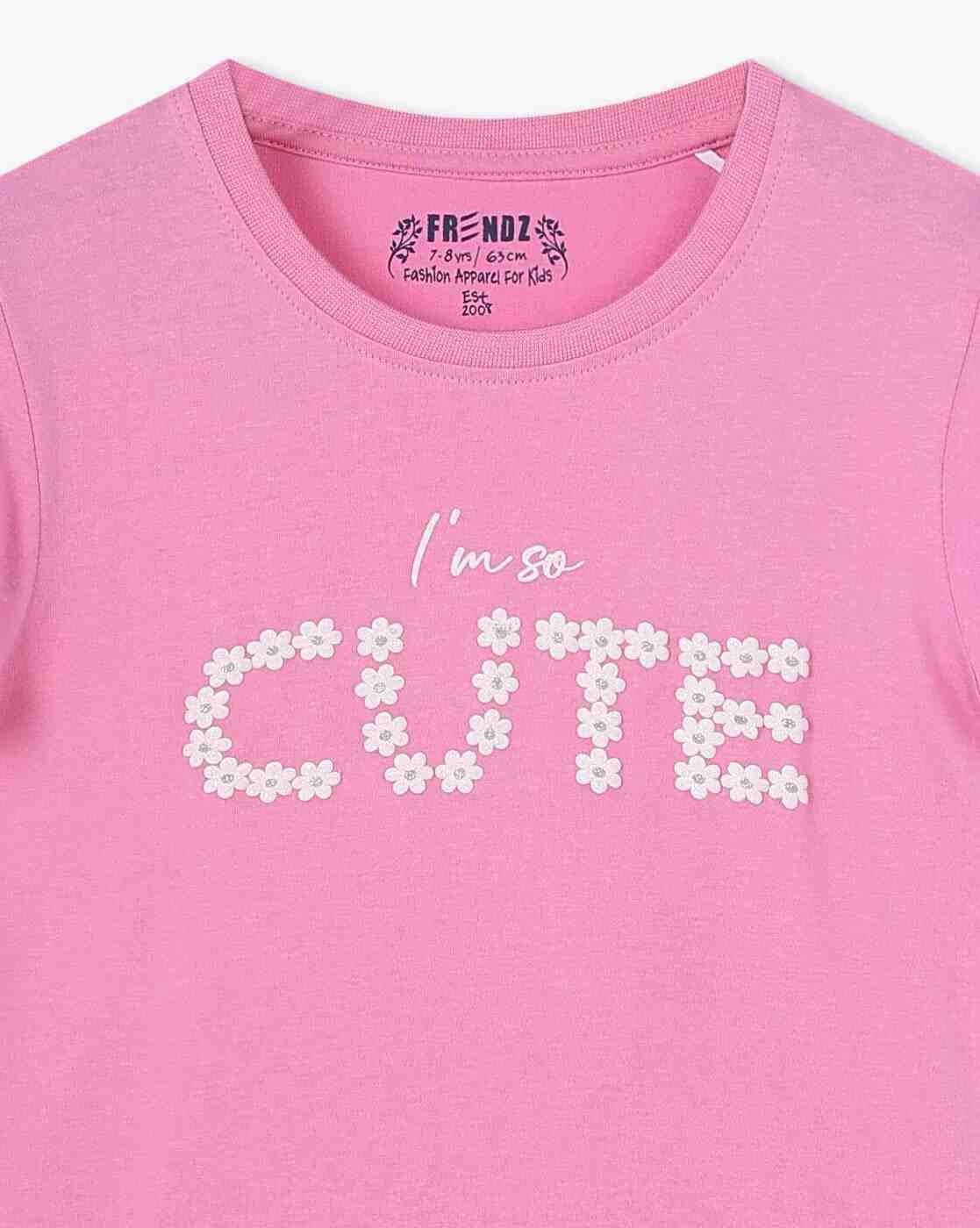KG FRENDZ | Girls Typographic Print Regular Fit Round-Neck T-Shirt|2