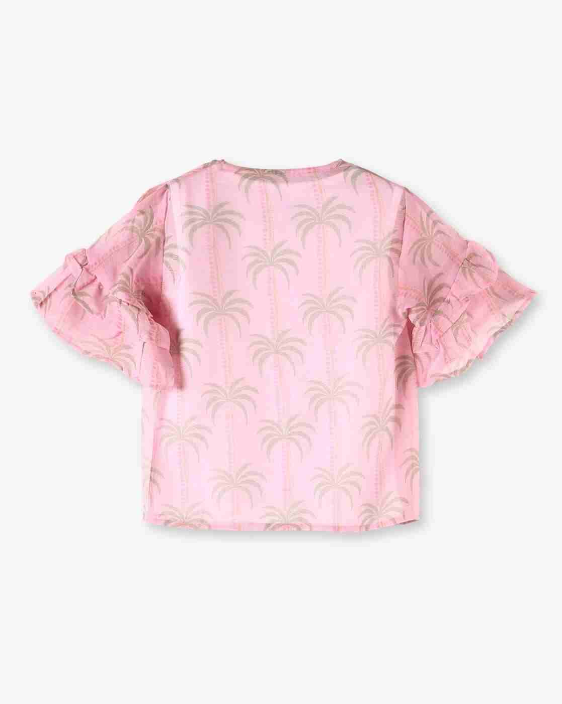 KG FRENDZ | Girls Palm Print Regular Fit Twofer Round-Neck T-Shirt|1