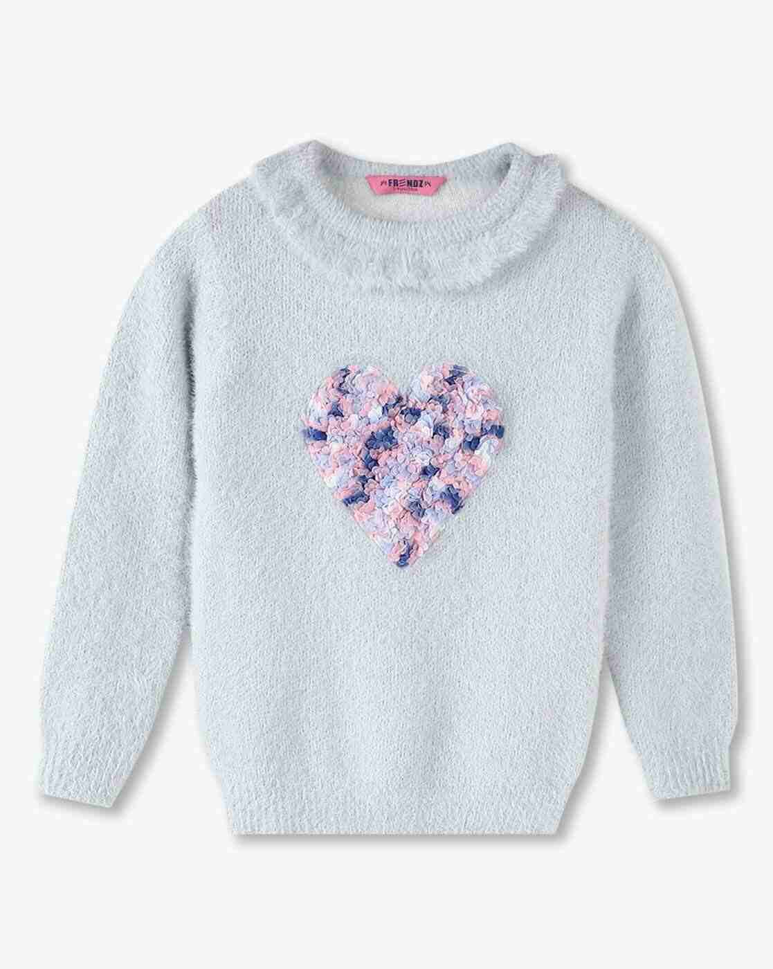 KG FRENDZ | Girls Heart Rouching Round-Neck Sweater|0