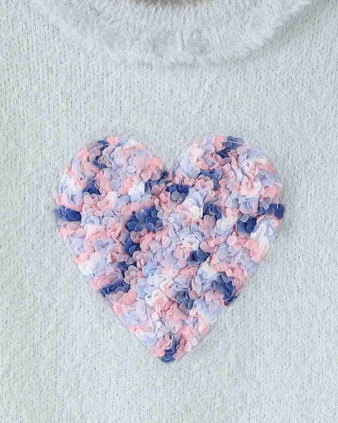 KG FRENDZ | Girls Heart Rouching Round-Neck Sweater|2