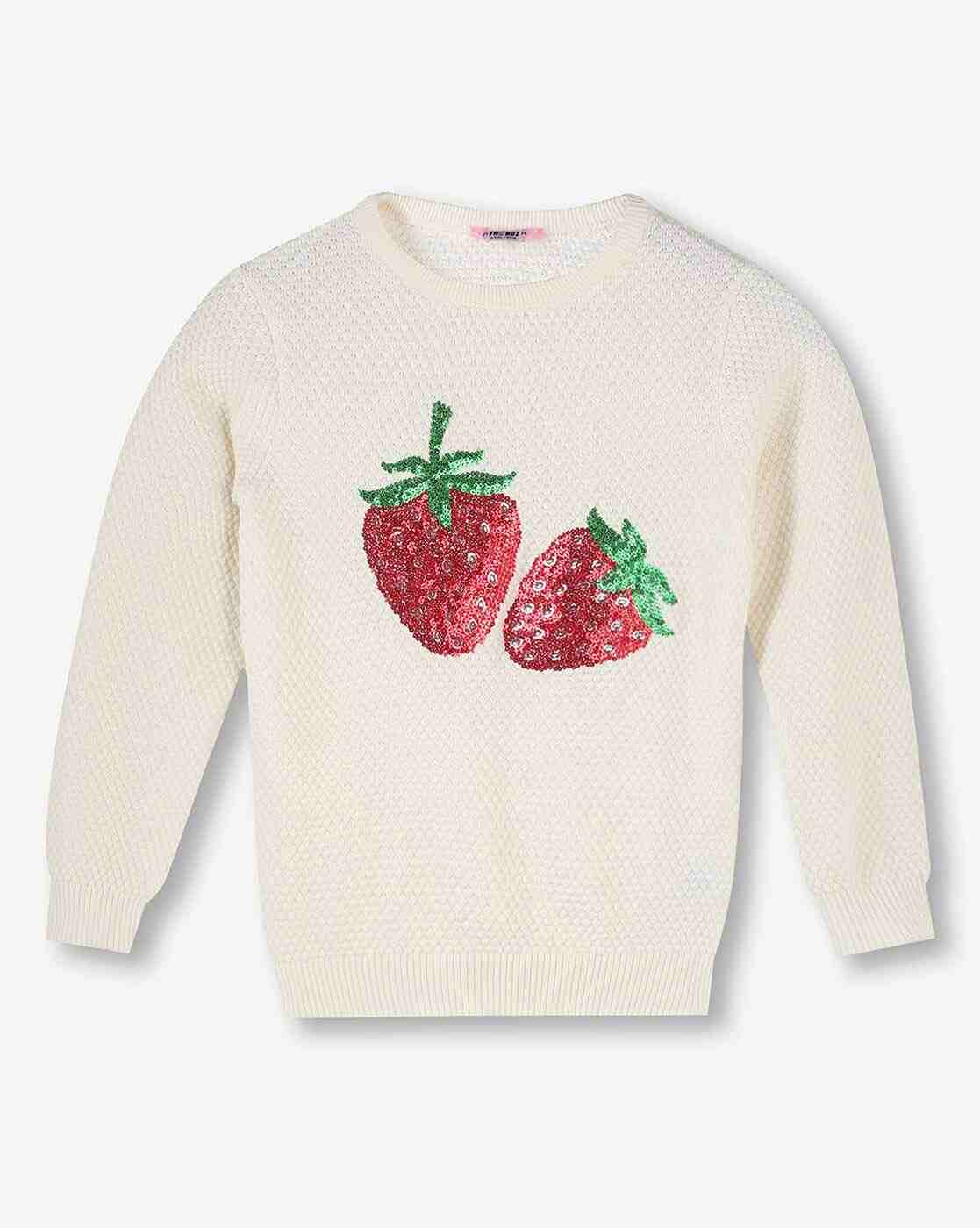 KG FRENDZ | Girls Strawberry Embellished Round-Neck Sweatshirt|0