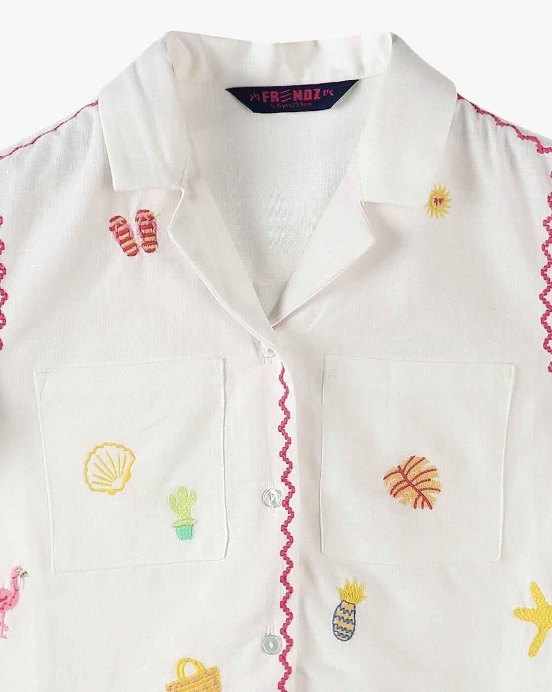 KG FRENDZ | Girls Printed Regular Fit Resort Shirt with Patch Pockets|2