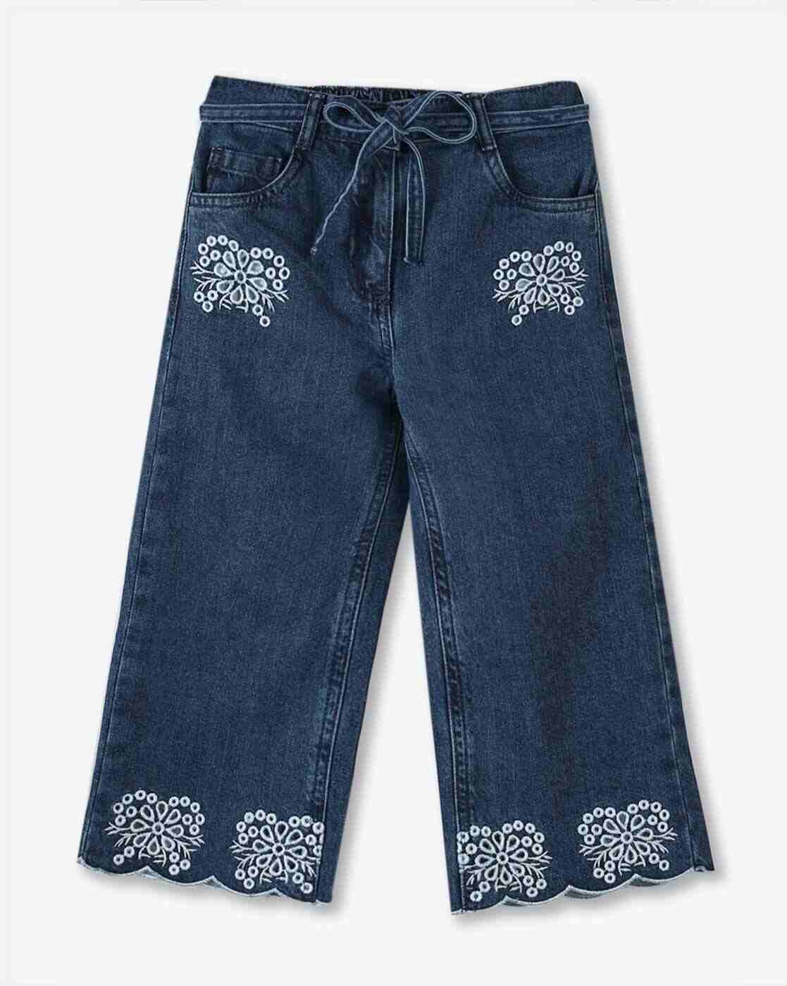 KG FRENDZ | Girls Embroidered Relaxed Fit Jeans|0