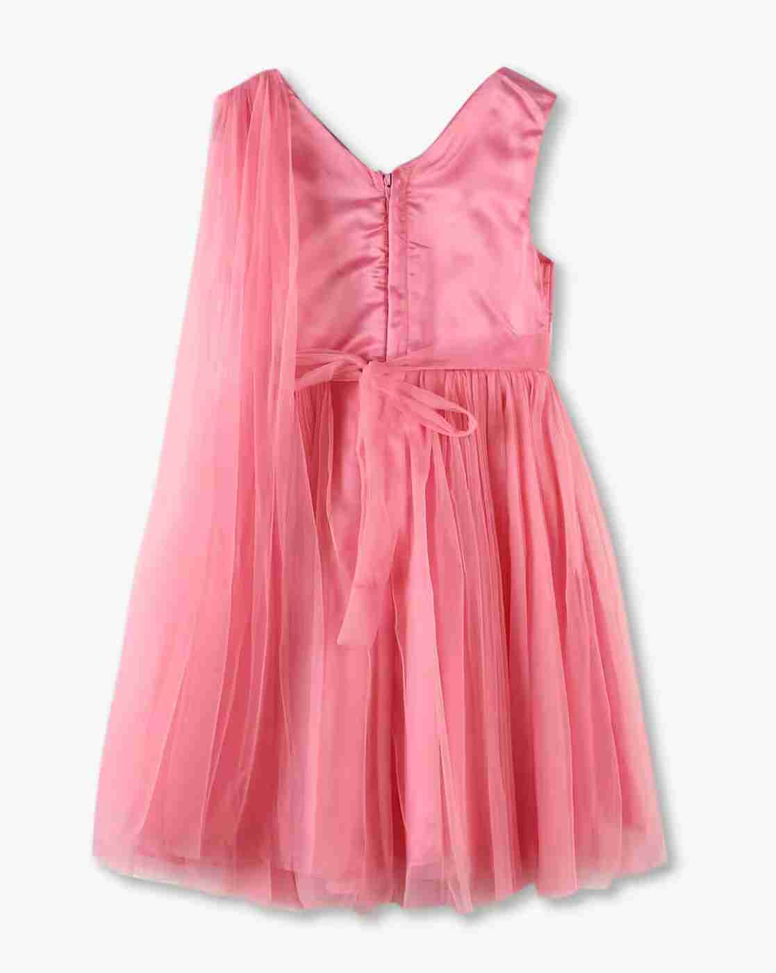 KG FRENDZ | Girls Fit & Flare Tulle Dress with Bow Applique|1
