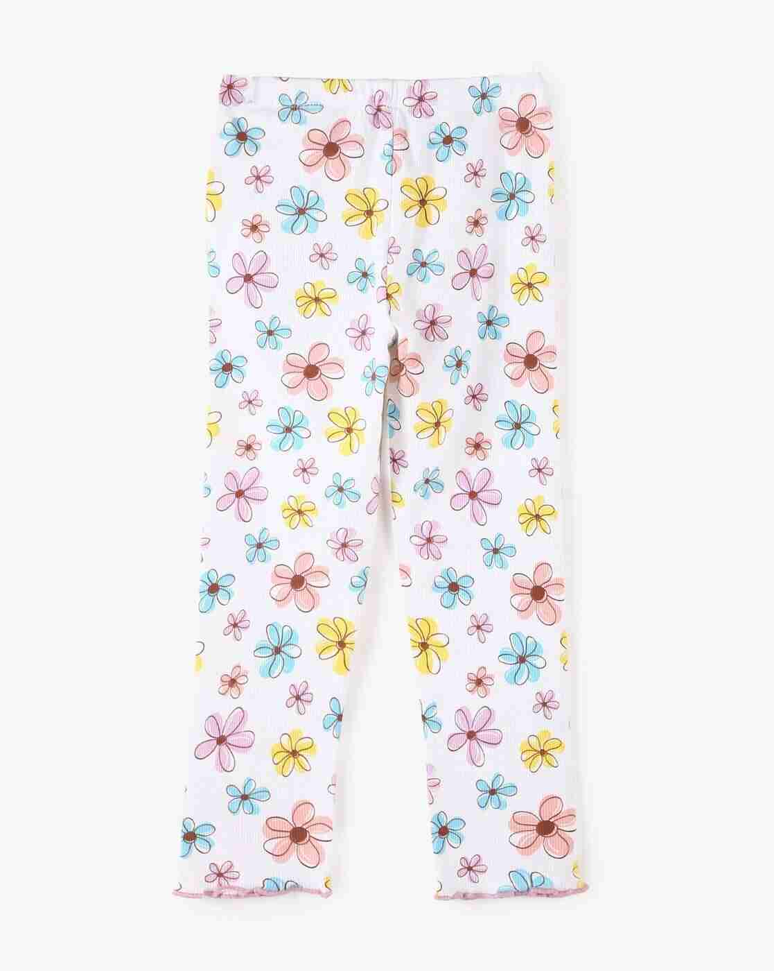 KG FRENDZ | Girls Floral Print Mid-Rise Leggings|1