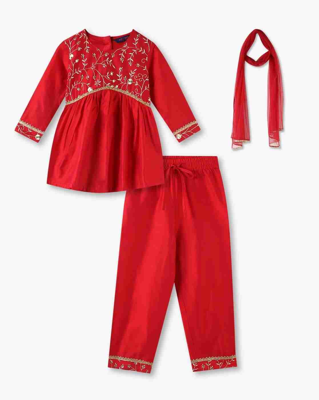 KG FRENDZ | Girls Embellished A-Line Kurta with Pants & Dupatta Set|0